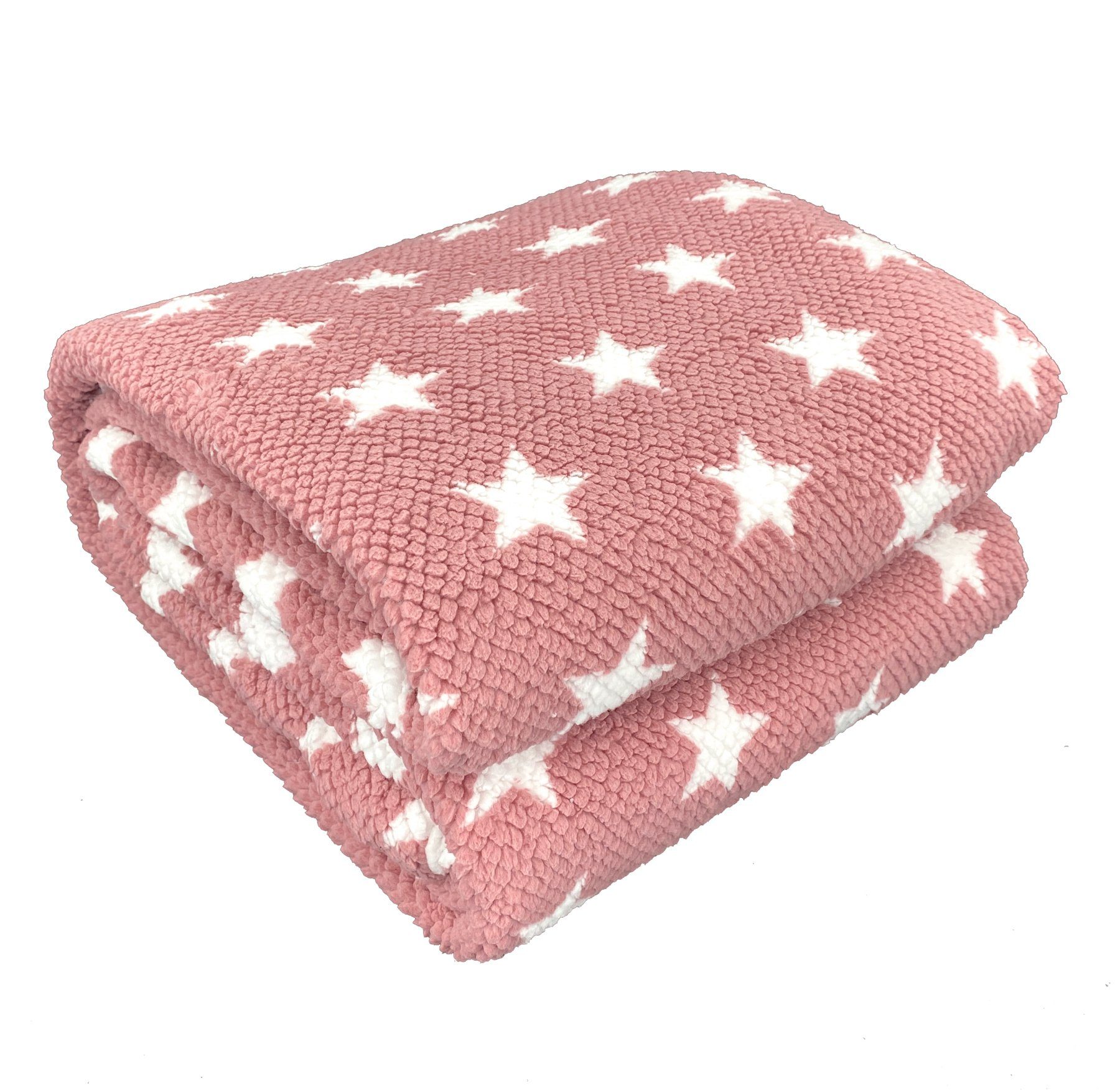 Wohndecke Flauschige Sterne Kuscheldecke 150x200 Sofadecke, heimtexland, mit kuschelig weicher Sherpa Fell Rückseite I Altrosa
