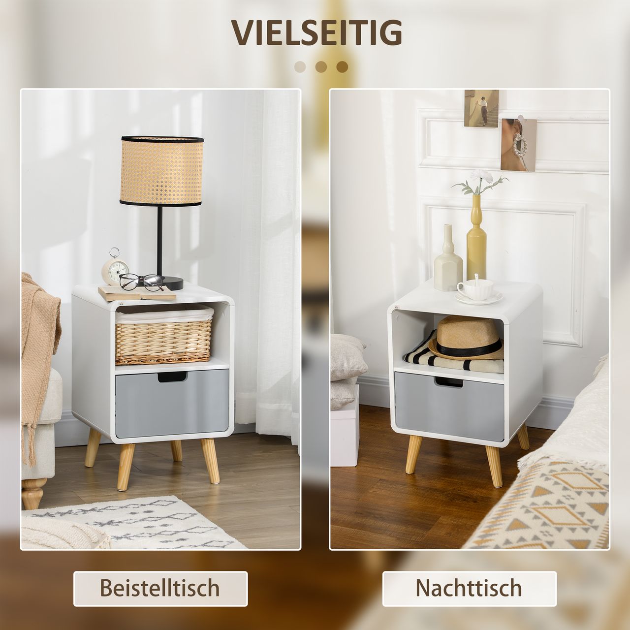HOMCOM Nachttisch, Nachtschrank mit Schublade, Nachtkommode mit Offenem Fach