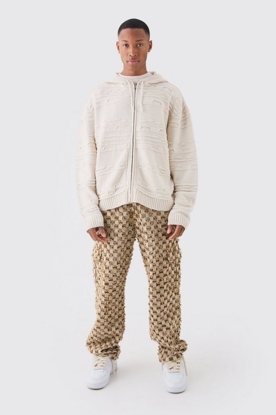 Oversize 3D Jacquard Hoodie mit Reißverschluss
