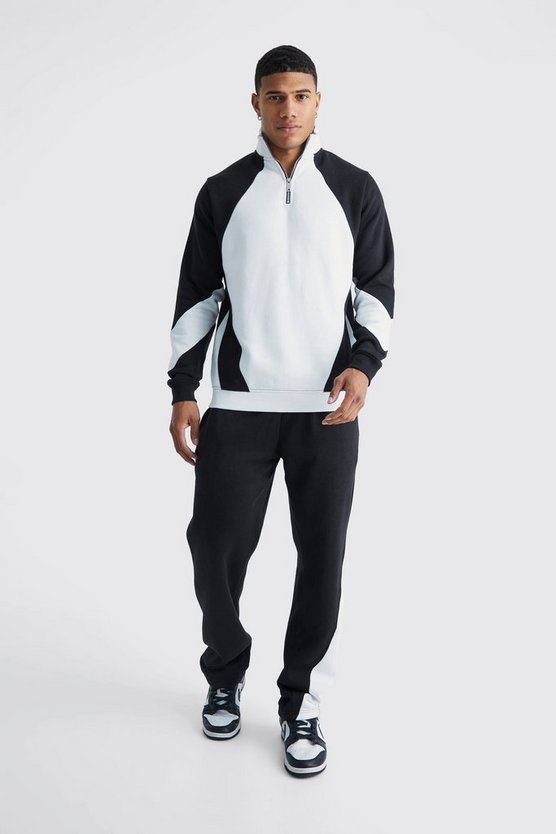 Colorblock Sweatshirt-Trainingsanzug mit Trichterkragen und 1/4 Reißverschluss