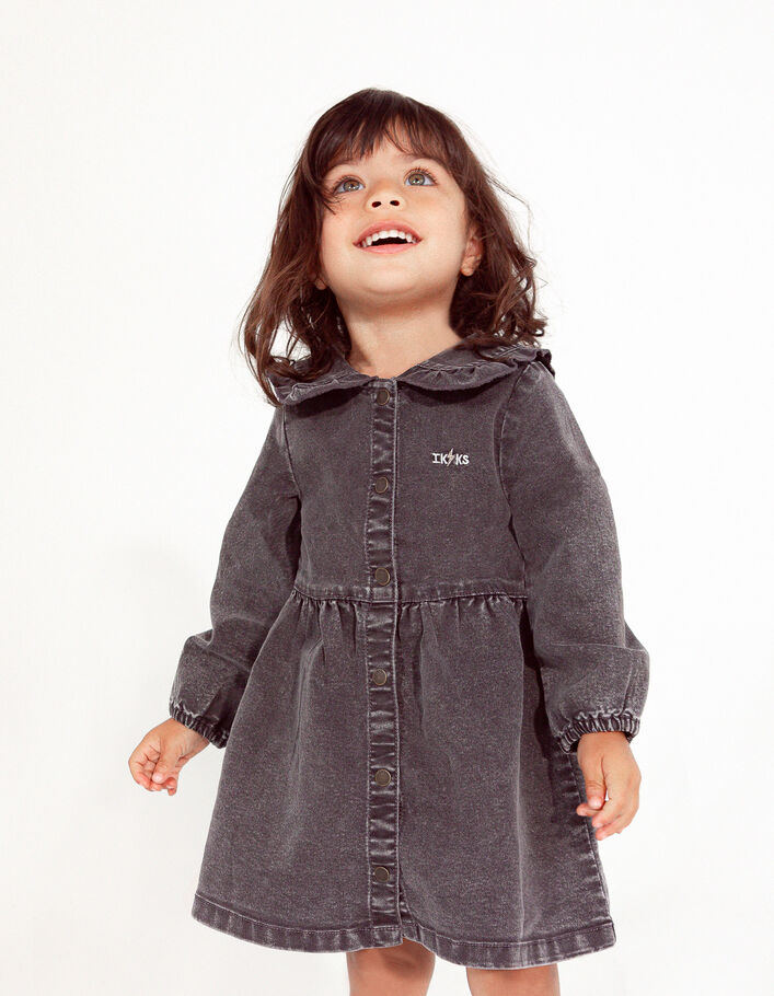 Robe en jean grise avec maxi col bébé fille