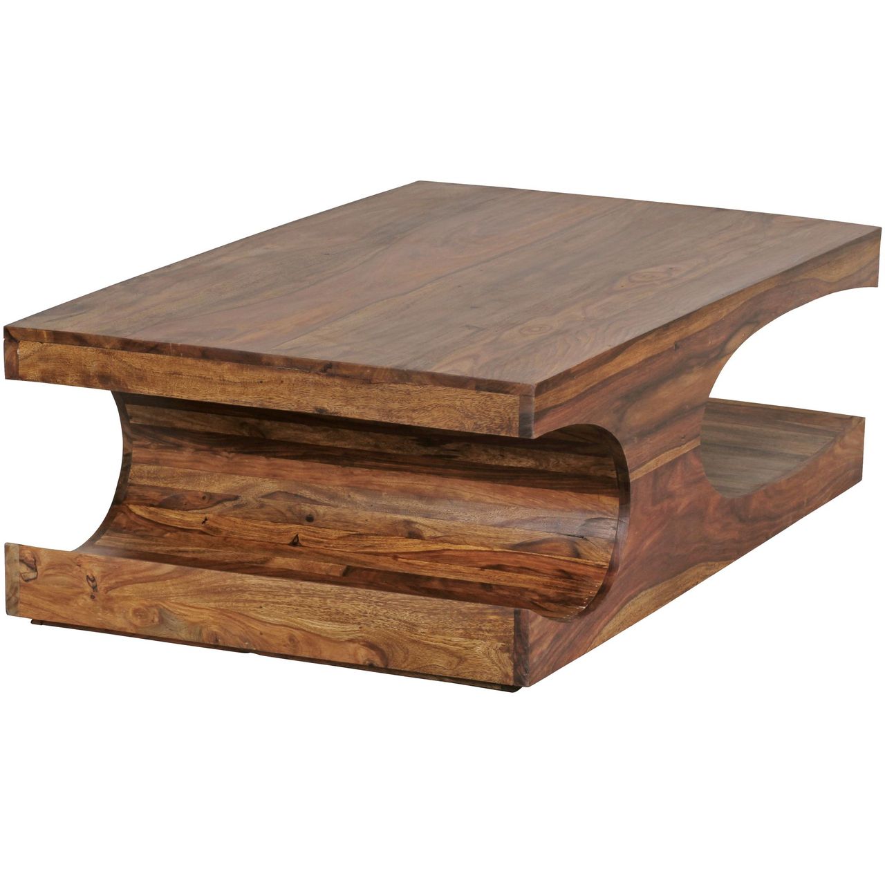 Wohnling Sheesham Massivholz Couchtisch mit Ablagefächern 118 x 70 cm