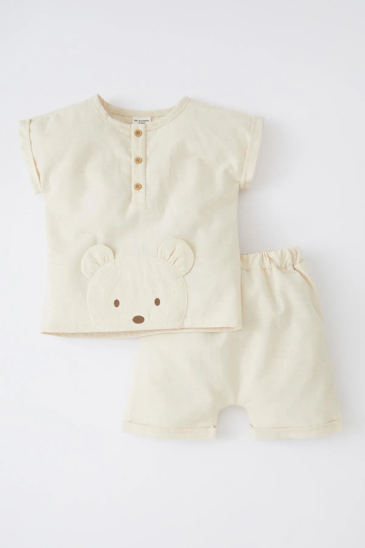 DeFacto  Geknöpftes Kurzarmhemd und Shorts aus Leinen für Babys im 2er-Set
