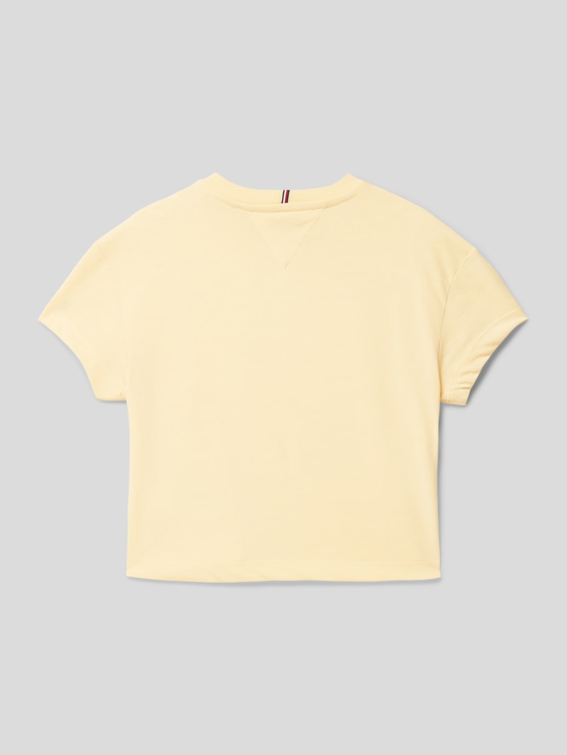 T-Shirt mit Label-Stitching in hellgelb