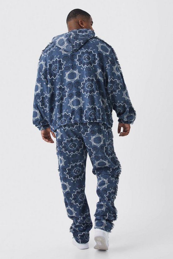 Plus Oversize Jacquard Hoodie mit Fransen