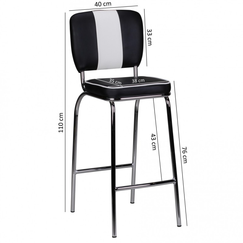 Wohnling Barstuhl American Diner 50er Jahre Retro Schwarz Weiß