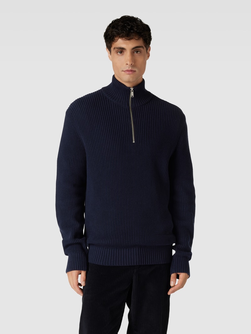 Strickpullover mit Stehkragen in marineblau