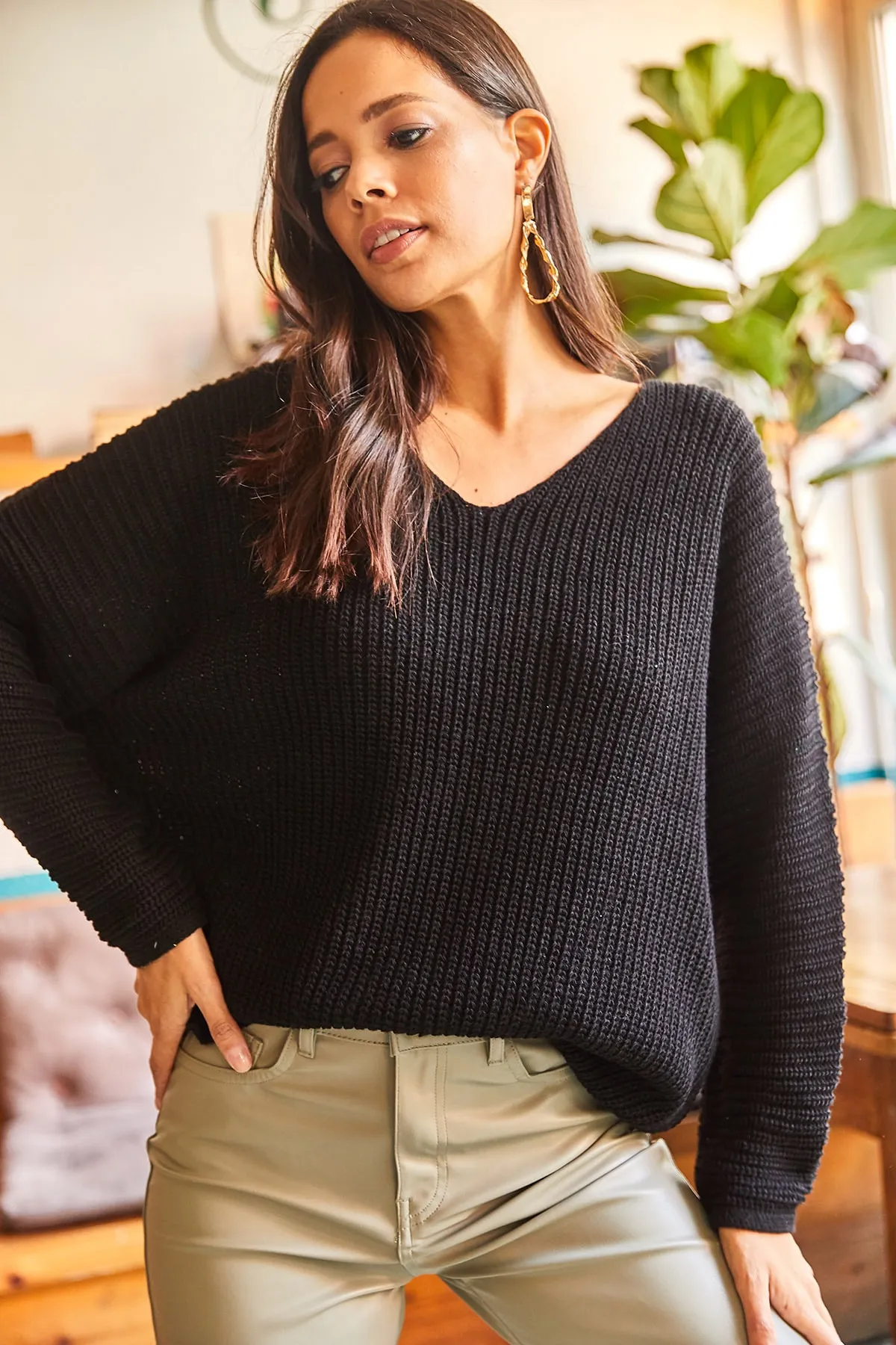 Olalook  Thessaloniki Strickpullover in Übergröße mit V-Ausschnitt