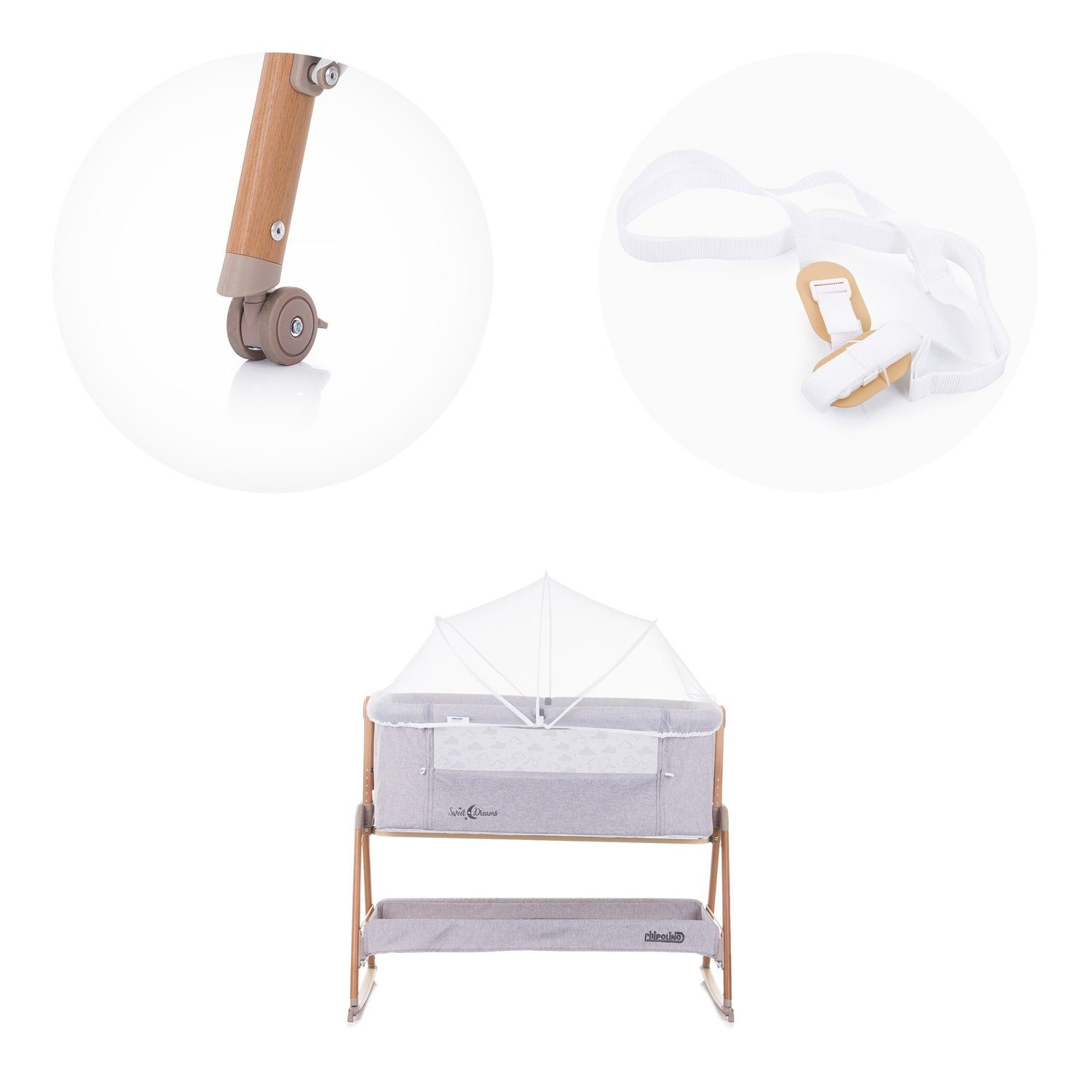Chipolino Komplettbett Babybett Sweet Dreams Rollen, Beistellbett, Matratze, Anti-Reflux