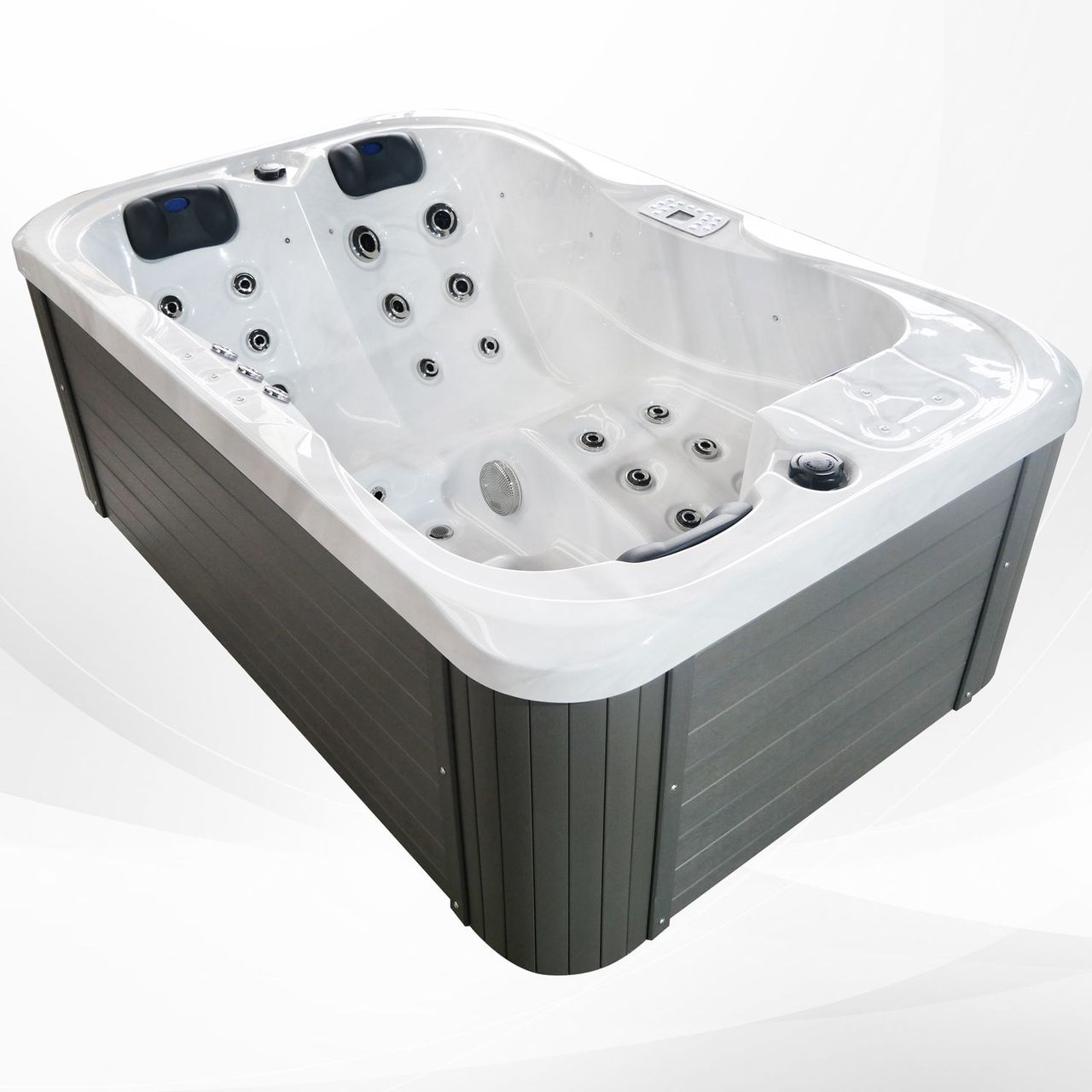 TroniTechnik Outdoor Whirlpool Spa TINO Weiß Silber Marmoriert 195cm x 127cm mit Heizung, Hydromassage, zwei Pumpen inkl. Thermoabdeckung