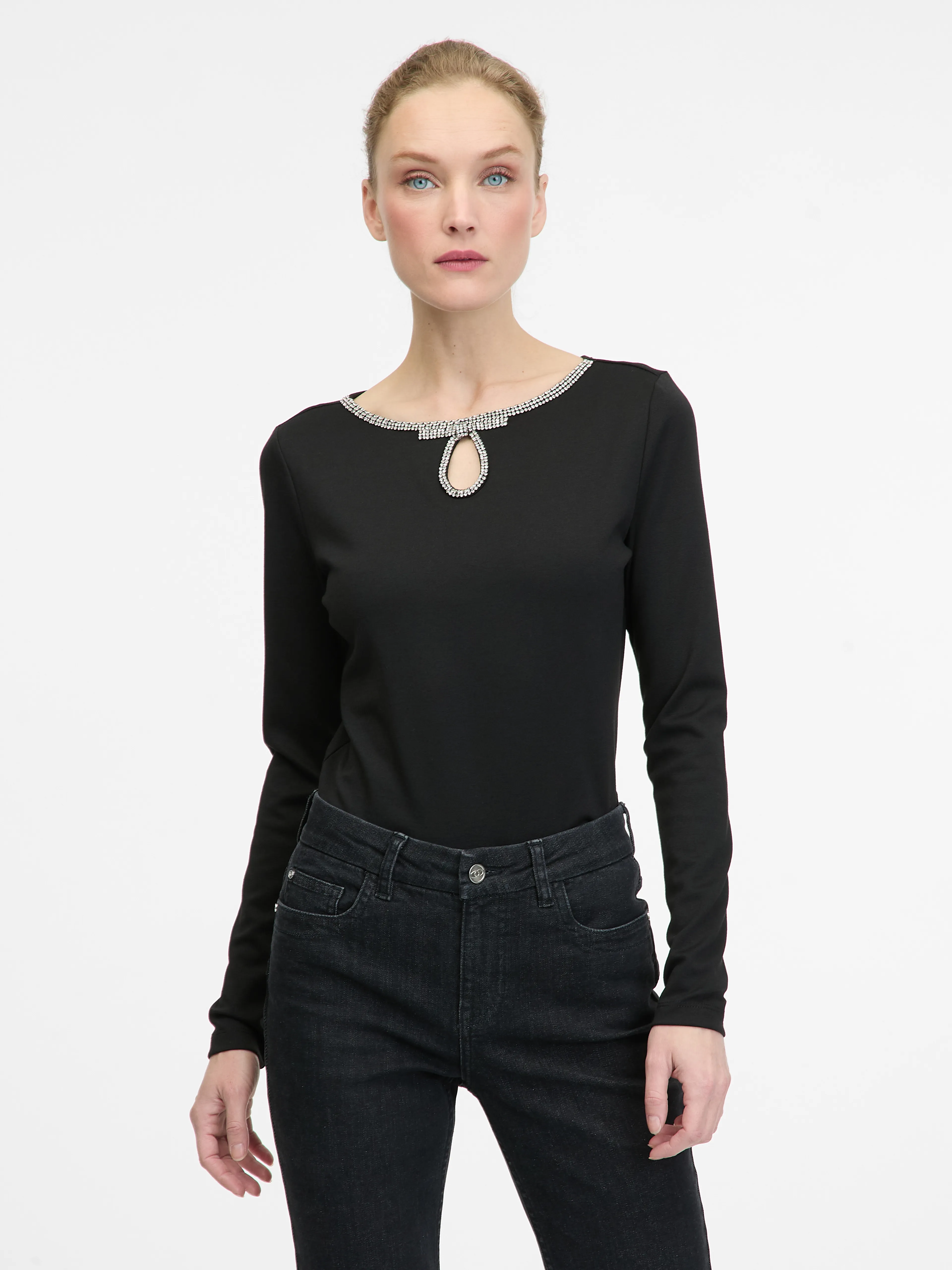 Schwarze Damenbluse mit langen Ärmeln ORSAY