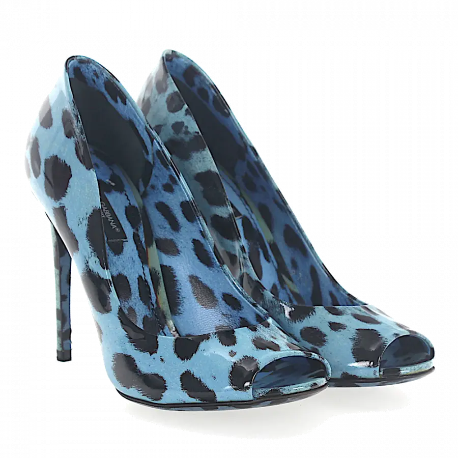 Dolce & Gabbana - Peeptoes Glattleder Leo Print blau schwarz - blau