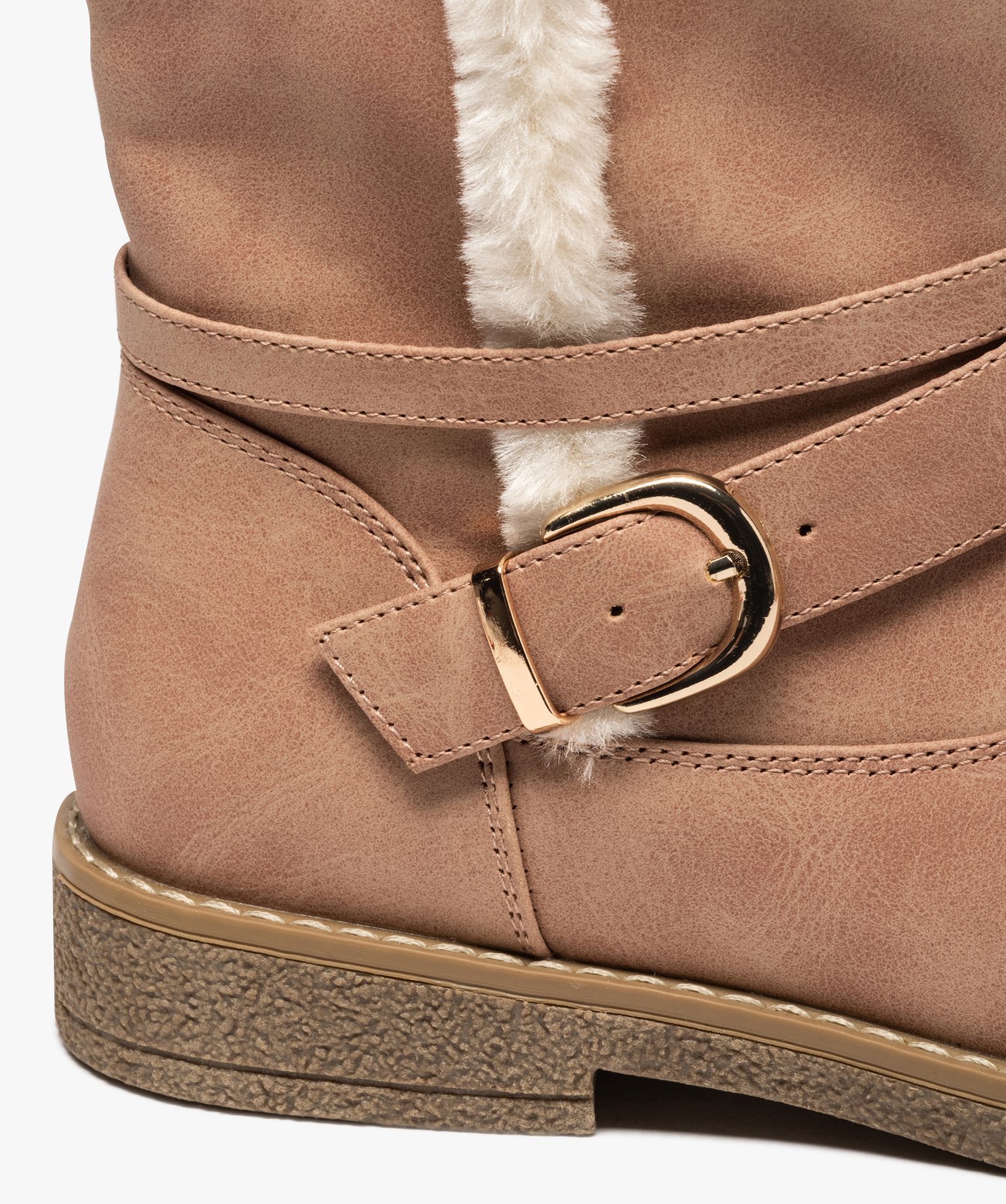 Boots fourrées femme plates unies avec bride décorative rose | GEMO