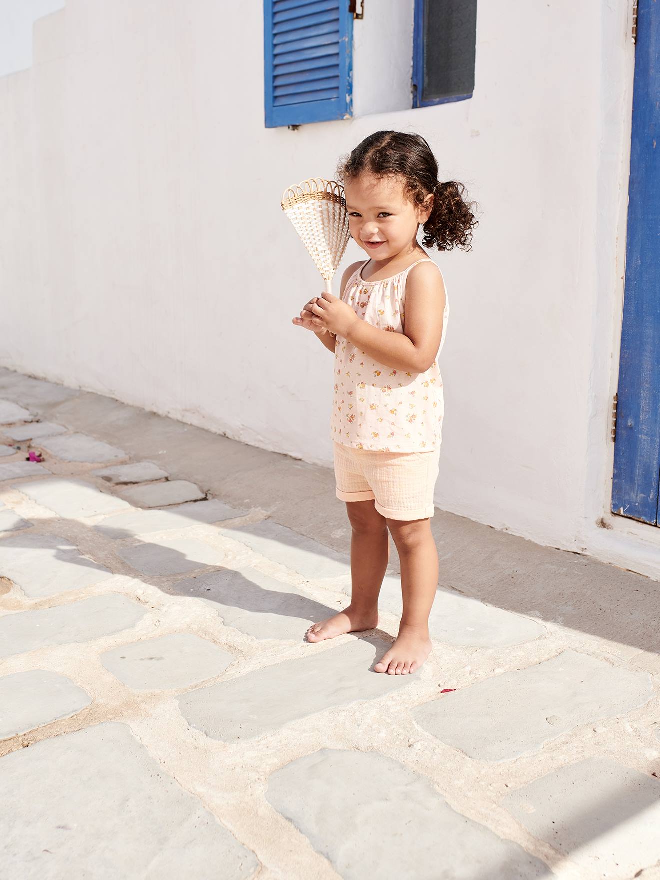 Short taille élastiquée bébé en gaze de coton abricot