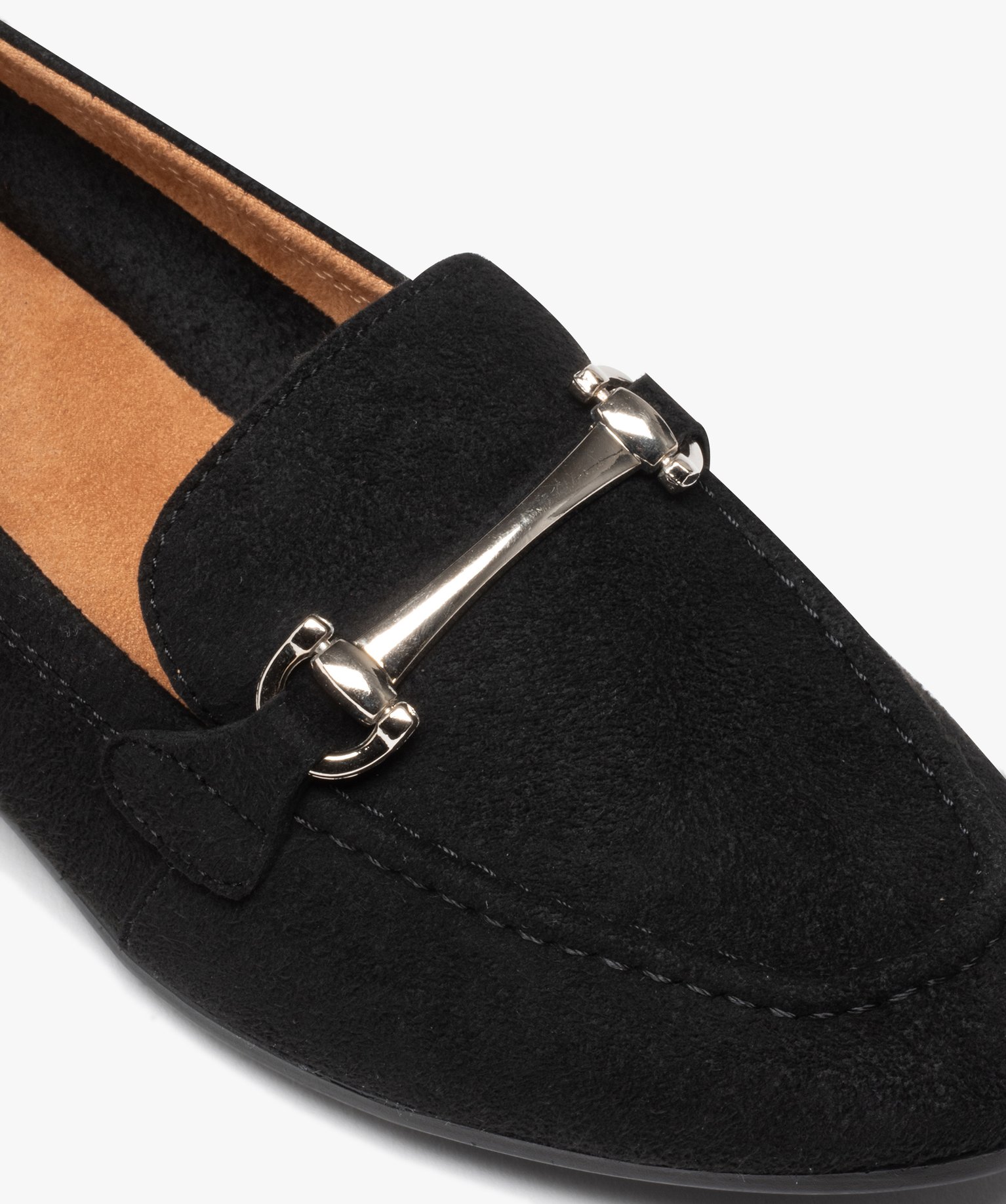 Mocassins femme unis à talon plat et dessus suédé noir | GEMO
