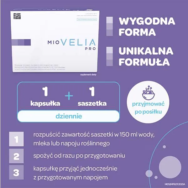 Miovelia Pro, et præparat der understøtter kvindelig fertilitet, breve og kapsler
