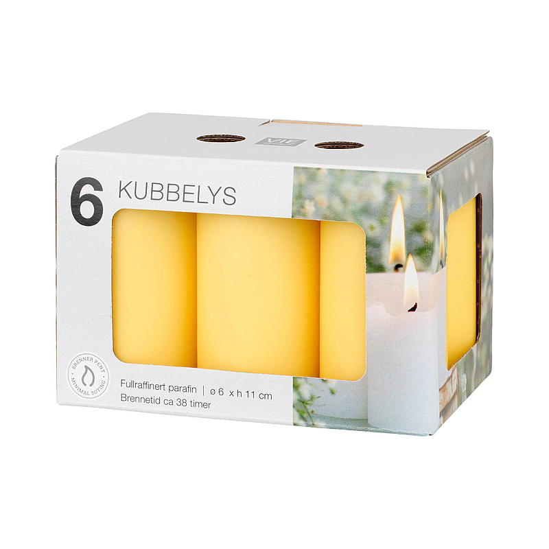 Vie Home Kubbelys 6-pk 6x11 cm gul