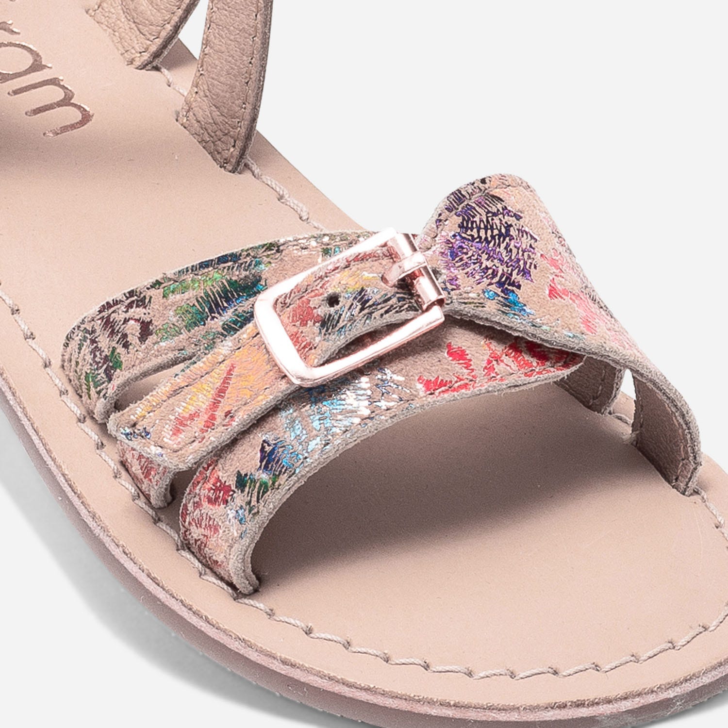 Sandale beige imprimé et rose cuivré en cuir