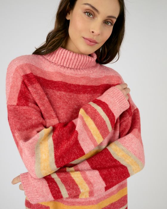 Pull col roulé rayé
