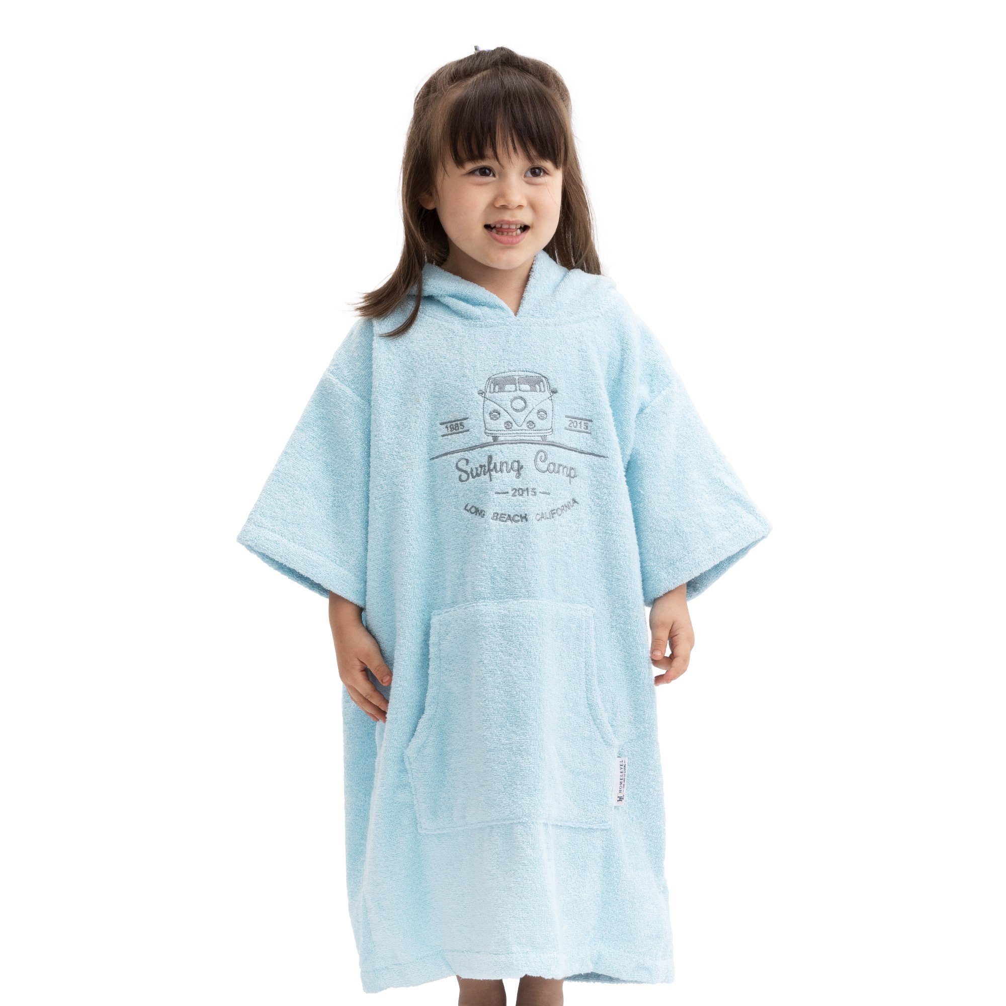 HOMELEVEL Bademantel Badeponcho Surfponcho für Kinder und Teenager mit Kapuze unisex, Baumwolle