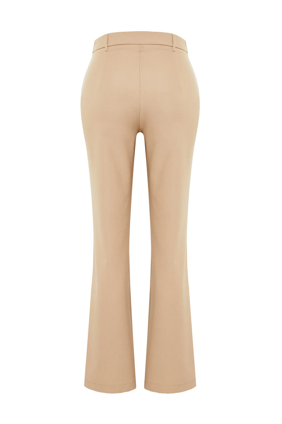 Trendyol Collection  Hellbraune gerade/gerade geschnittene Hose mit hoher Taille und gerippten Nähten aus Webstoff TWOSS21PL0093