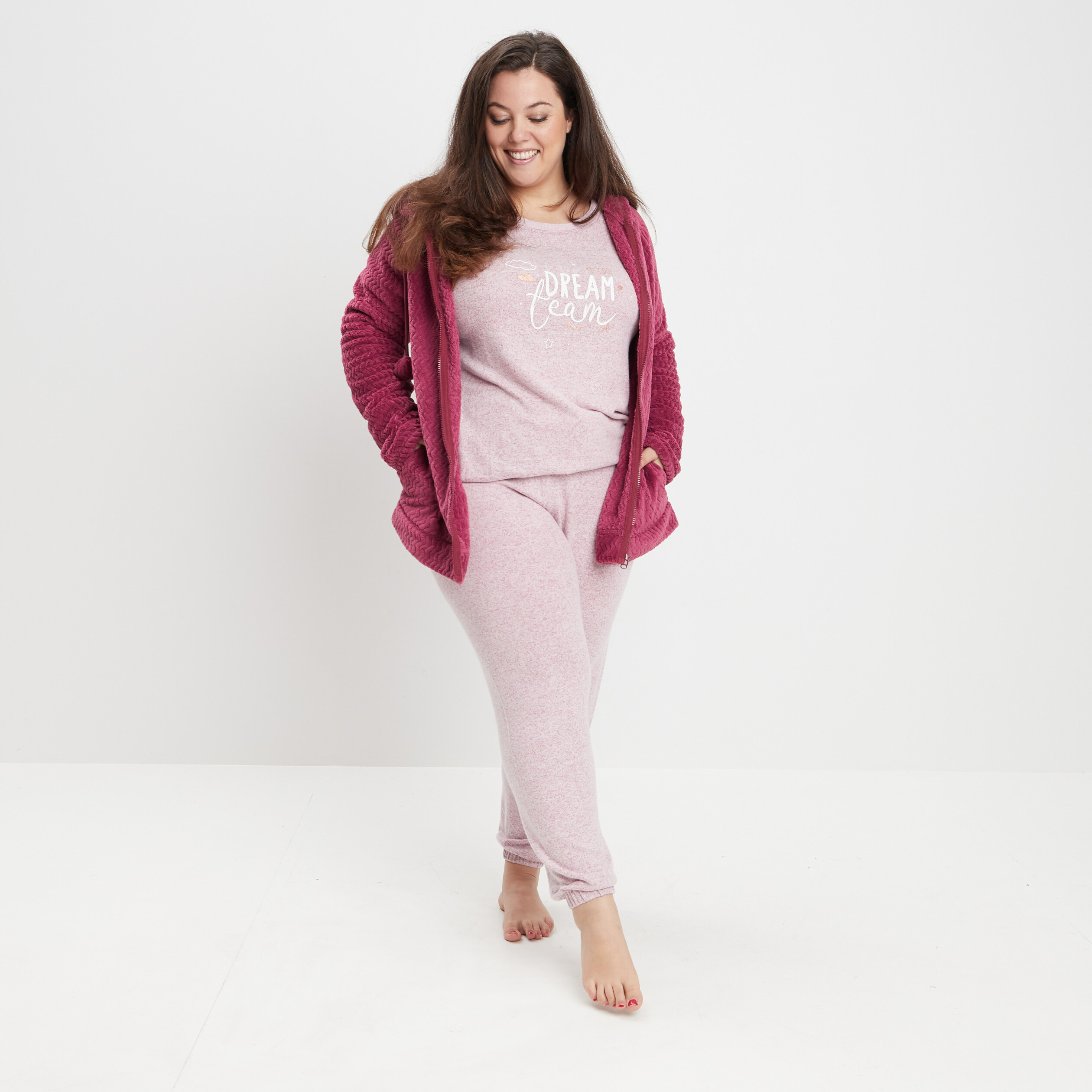 Ensemble pyjama 2 pièces rose framboise femme grande taille | La Halle