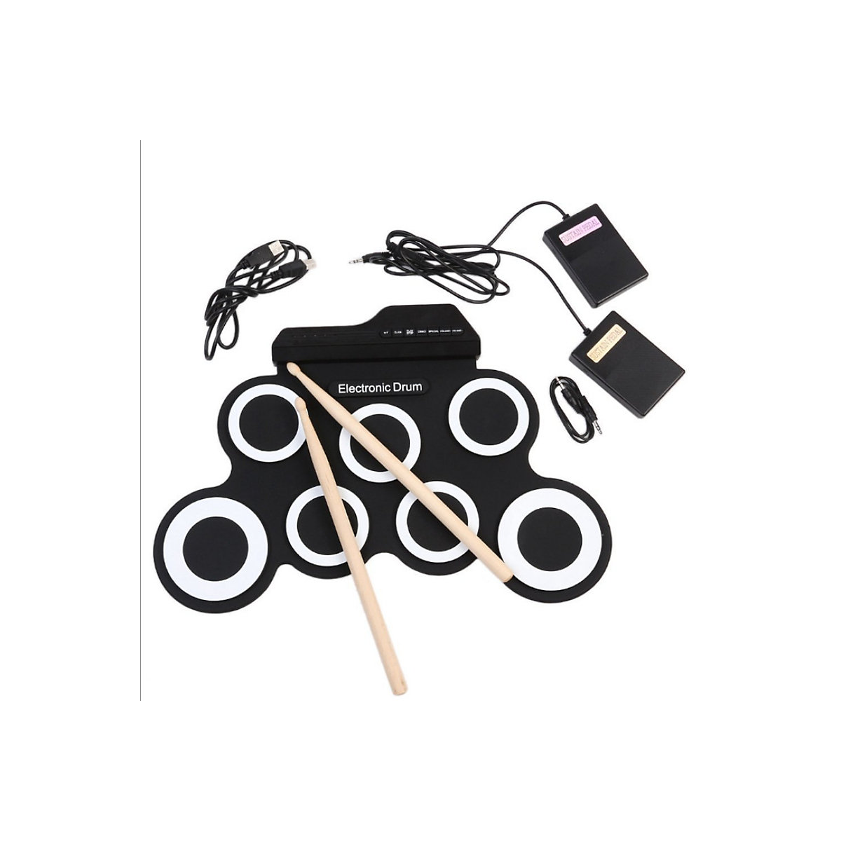 elektronisches Trommelmusikinstrumentspielzeug für Kinder Zusammenklappbares Schlagzeug-Set, tragbare Hand-Roll-Elektrotrommel