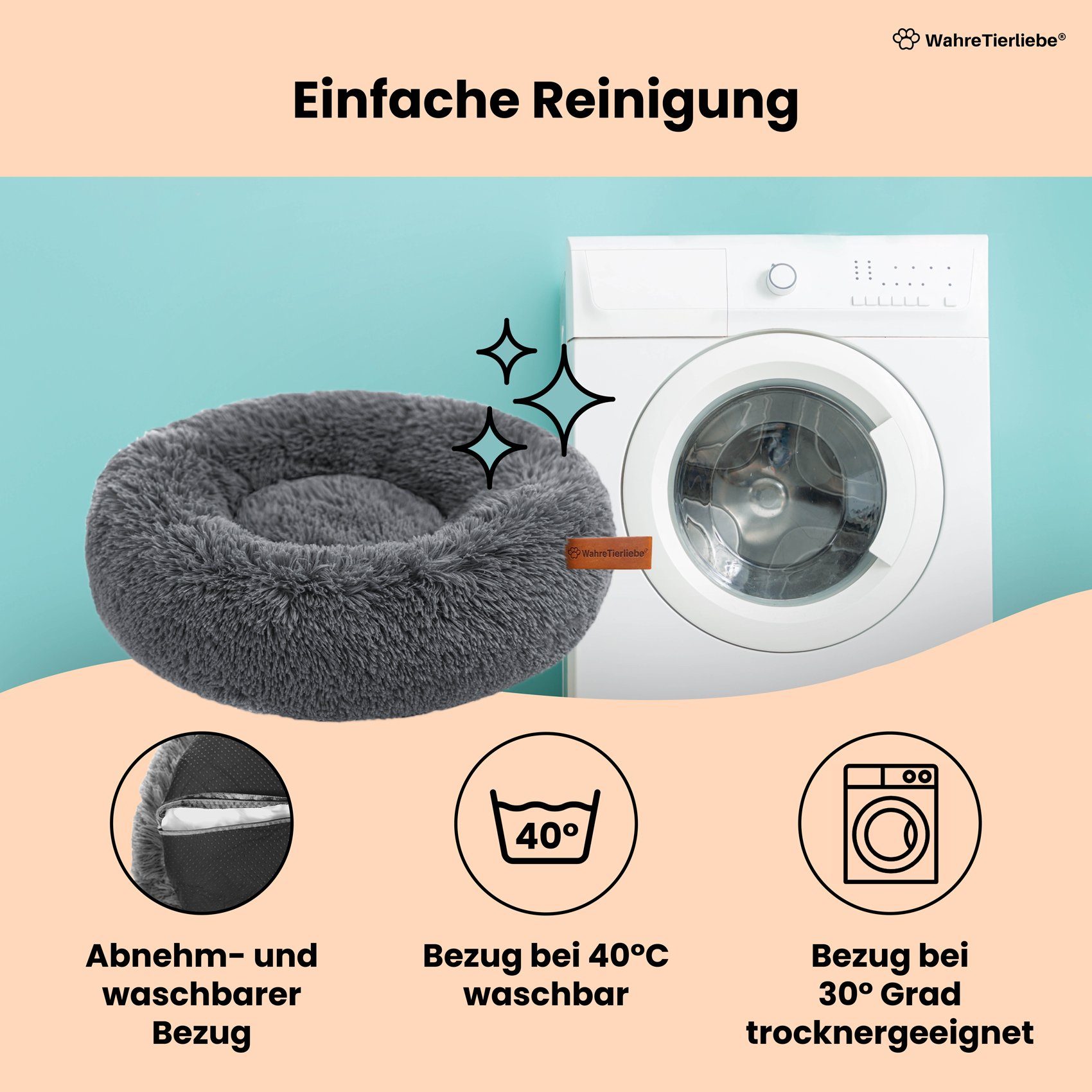 Wahre Tierliebe Tierbett Wolke 7 Plus - Das Original - mit waschbaren Bezug, 100% Polyester, Verschiedene Größen und Farben, extra flauschig, made in Germany