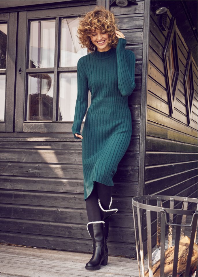 Strick-Midikleid, wadenlang