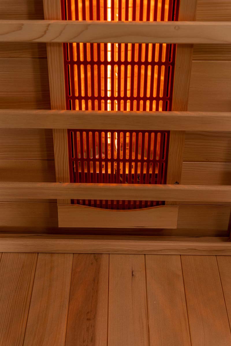 PureHaven Infrarotkabine 120x105x190 cm aus kanadischem Hemlock-Holz Bluetooth-Soundsystem Timer Lichttherapie in 4 Farben digitale Steuerung