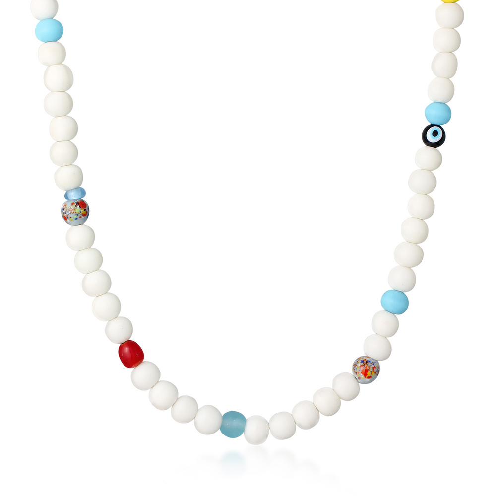 KUZZOI KUZZOI Collier Hommes emoji perles de verre multicolores en argent sterling 925 collier