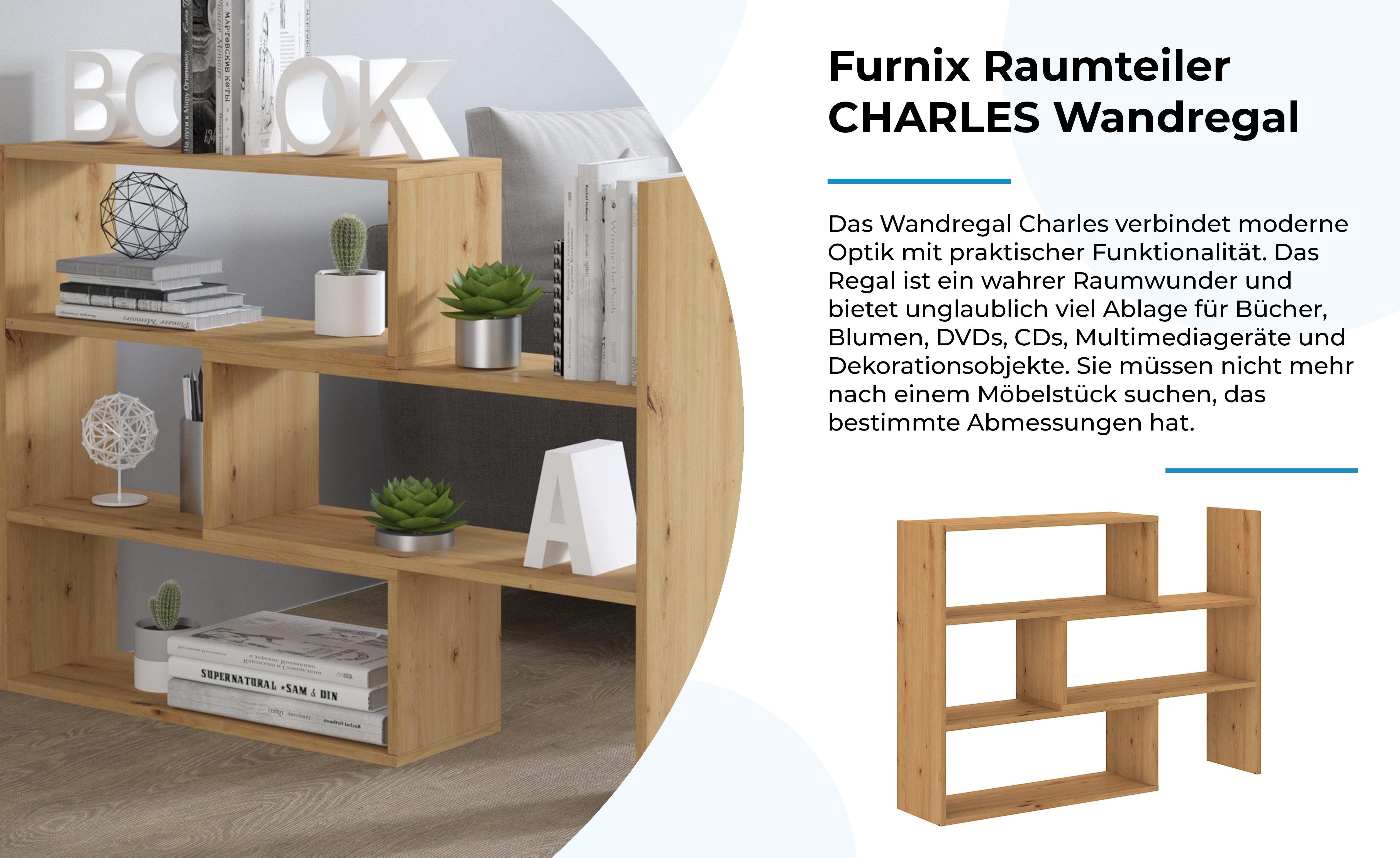 Furnix Raumteiler CHARLES Wandregal ausziehbar Bücherregal Auswahl, 3 Varianten in je 3 Farben