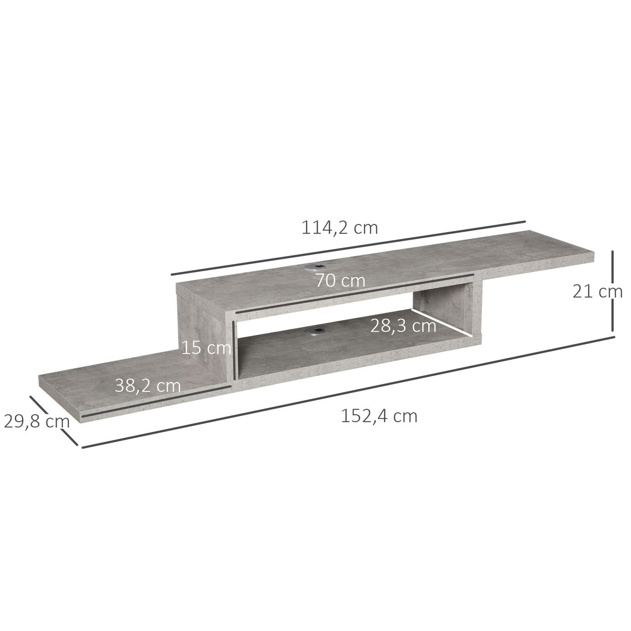 HOMCOM TV Hängeschrank Lowboard Hängeboard Fernsehschrank Spanplatte Zementgrau