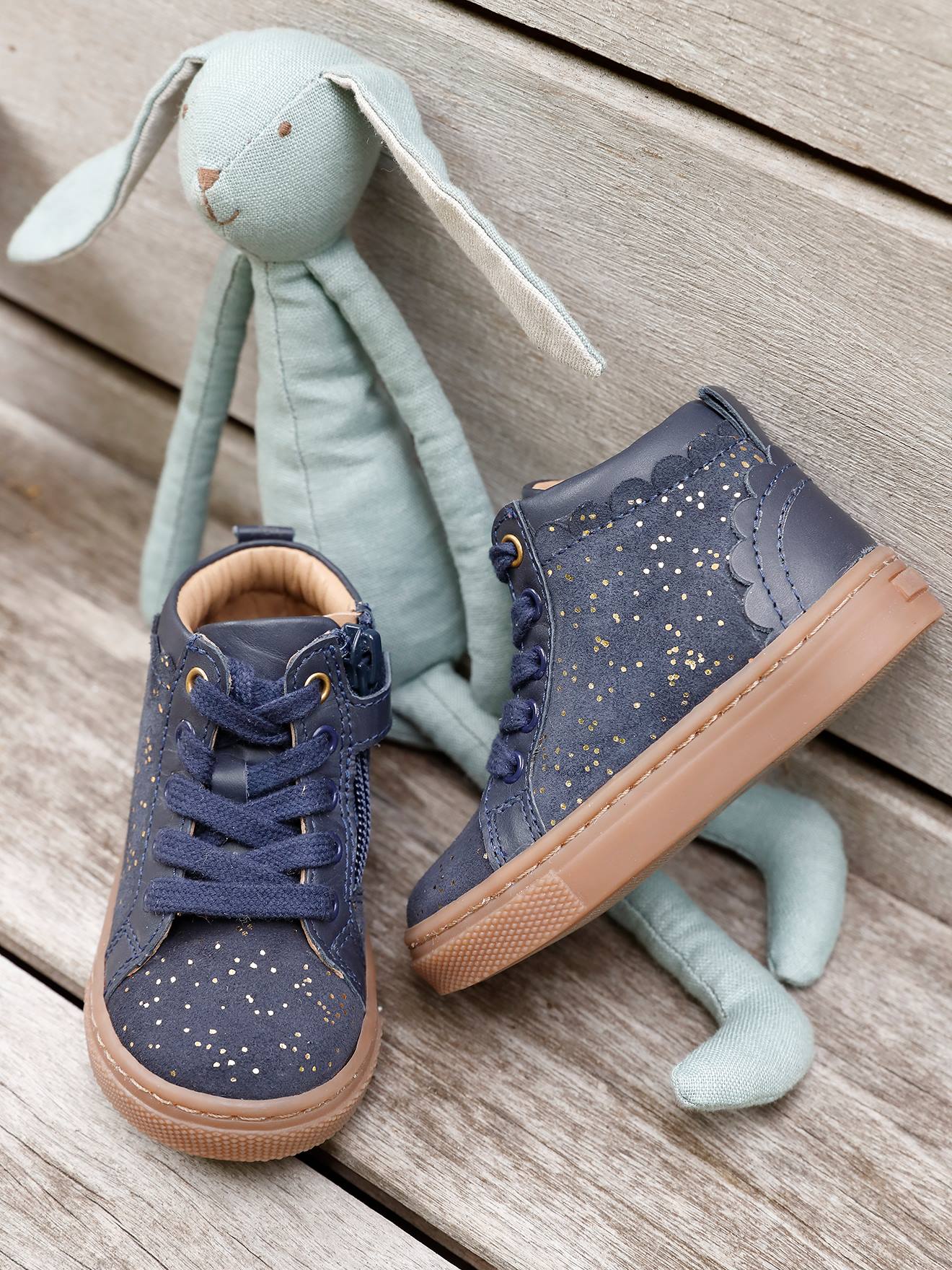Vertbaudet Hohe Mädchen Baby Sneakers mit Schnürung - marine