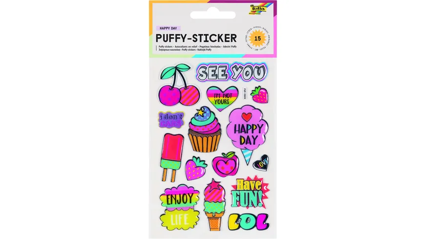 folia Puffy-Sticker HAPPY DAY 10,5x16cm 1 Blatt 15 Sticker