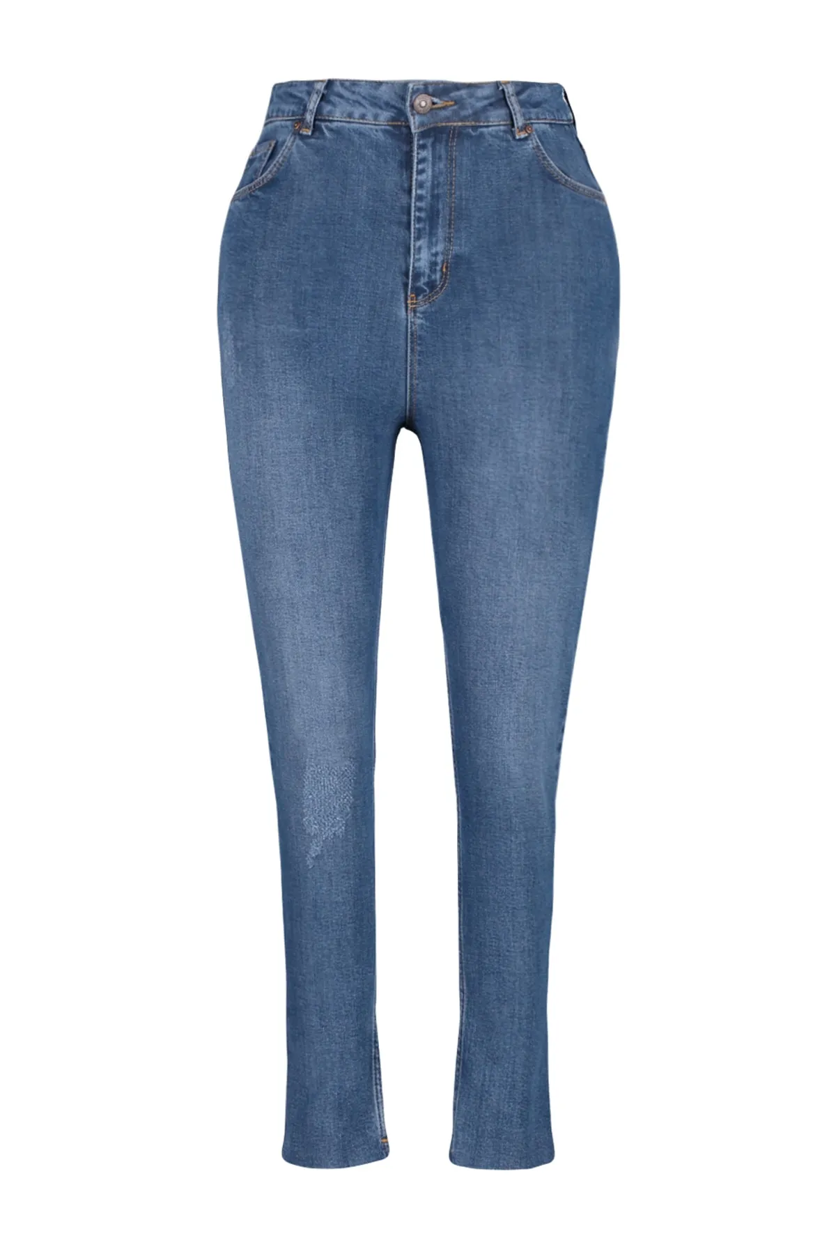 Trendyol Curve  Blaue High Waist Destroy Detaillierte Stretch-Skinny-Jeans TBBSS23CJ00012