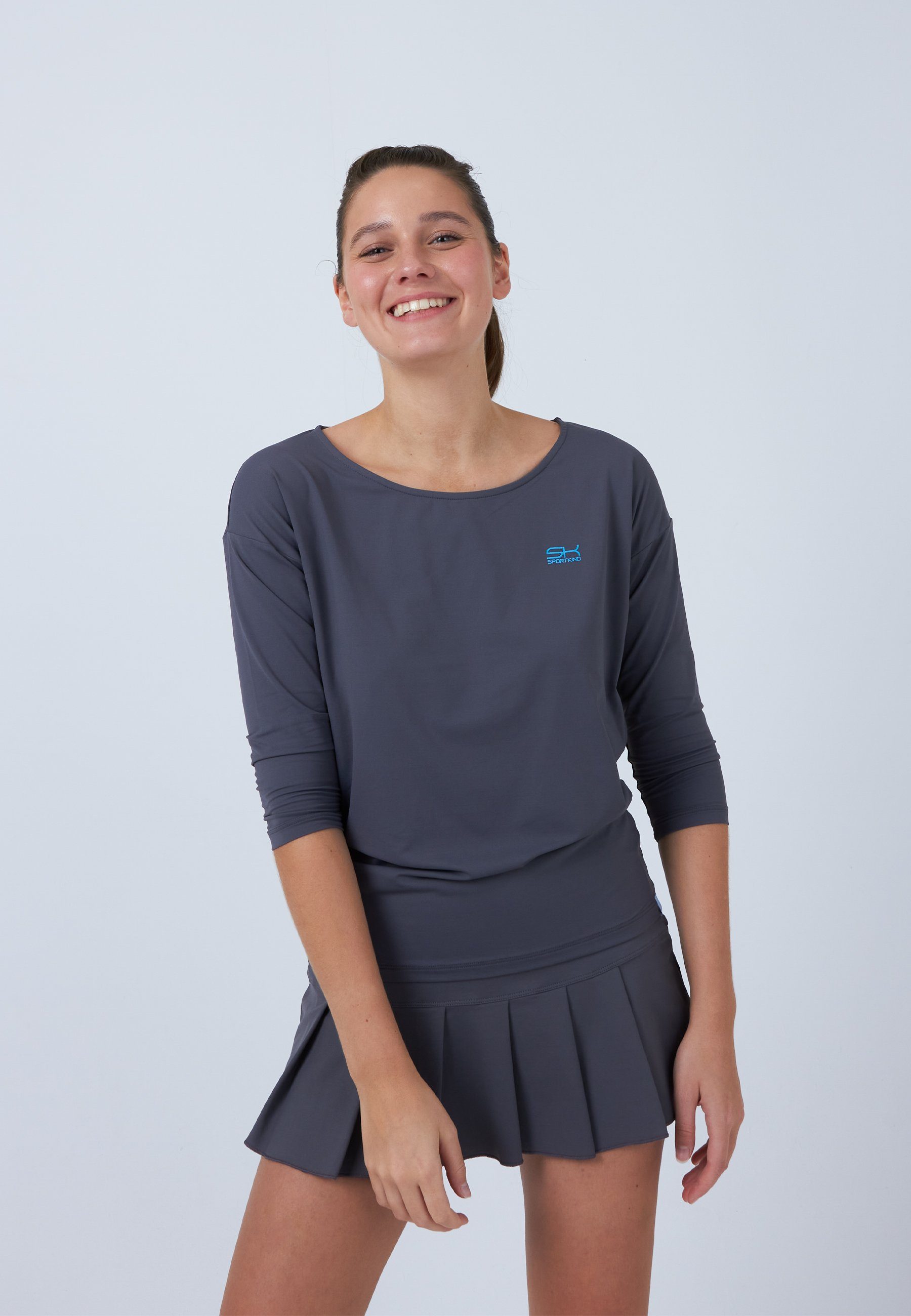 SPORTKIND Funktionsshirt Tennis 3/4 Loose Fit Shirt Mädchen & Damen grau