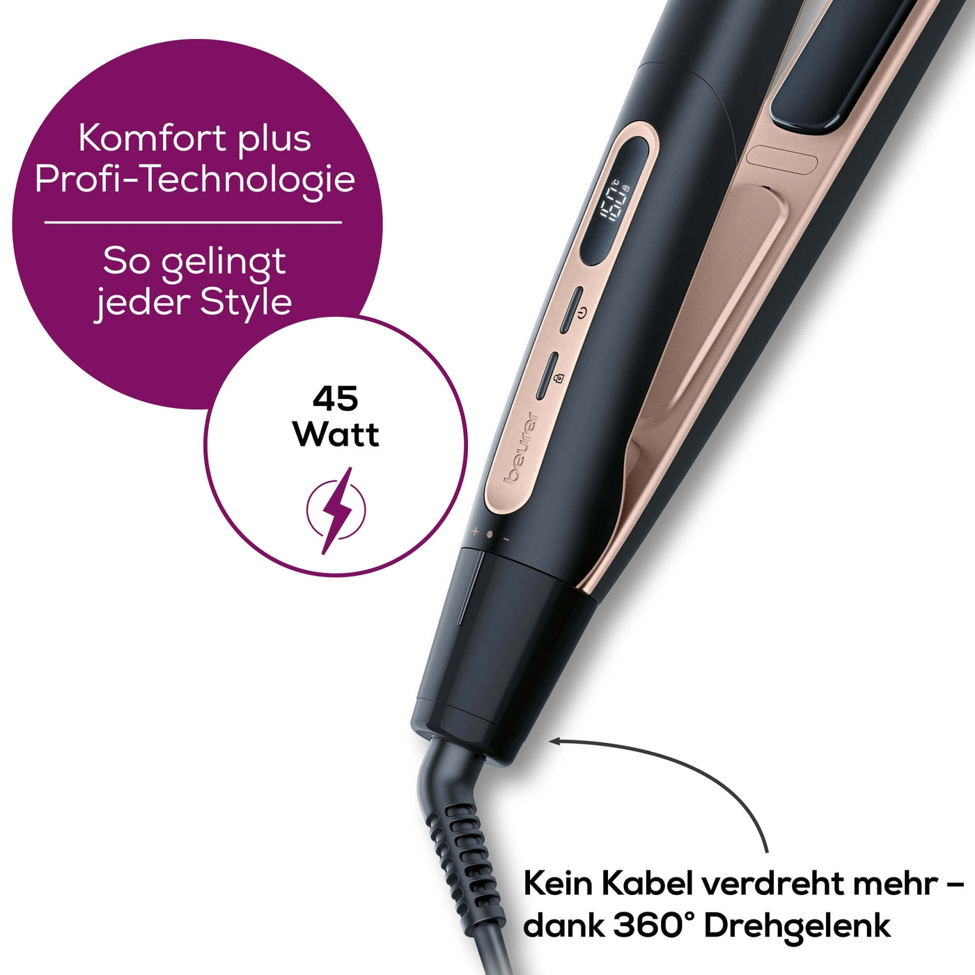 Beurer Haarglätter HS 100-Glätteisen mit Ionenfunktion - einsatzbereit in nur 12 Sekunden