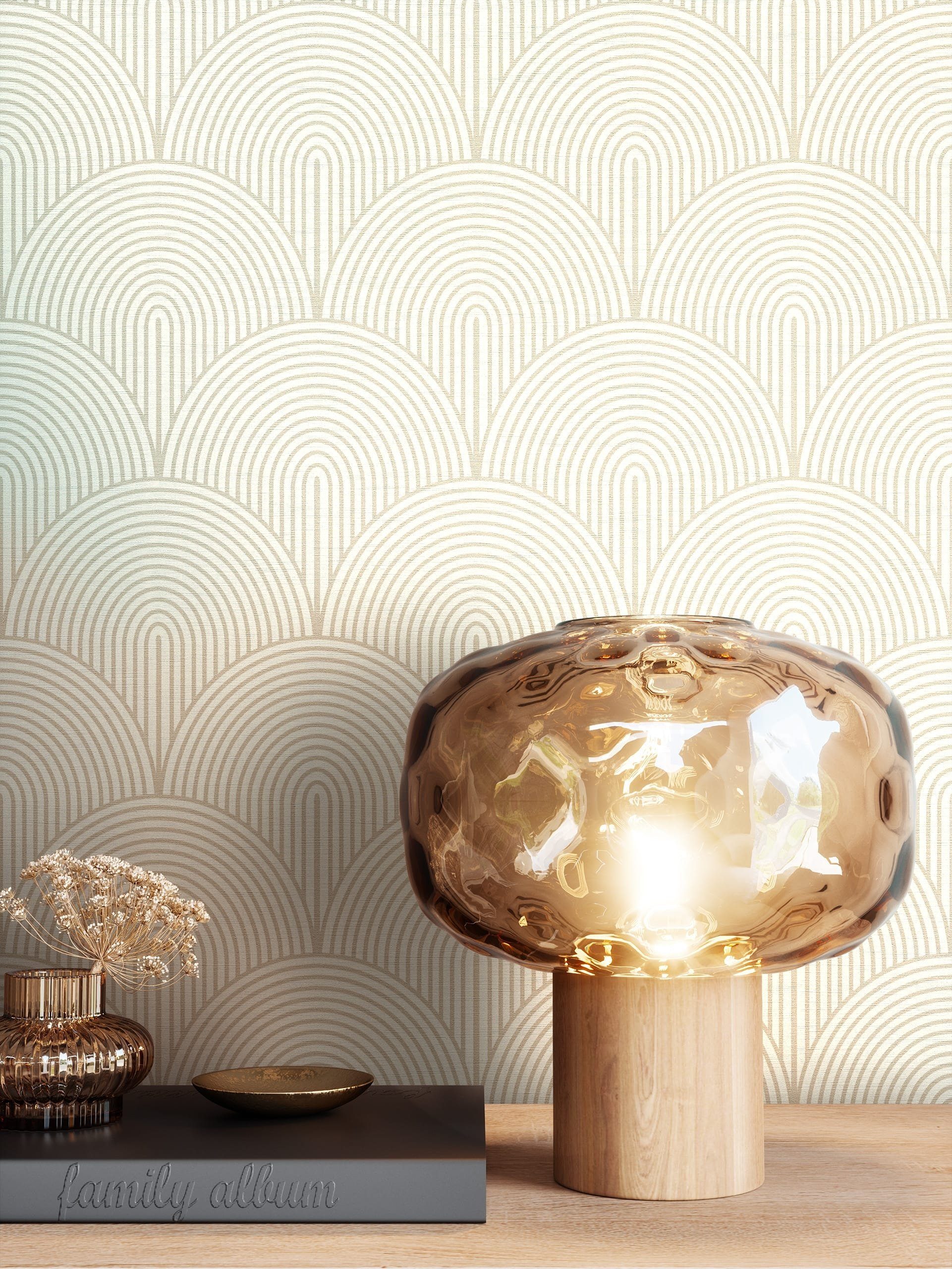 Newroom Vliestapete, Beige Tapete Modern Bogen - Mustertapete Ästhetik Grau Weiß Boho Art déco Linien für Wohnzimmer Schlafzimmer Küche