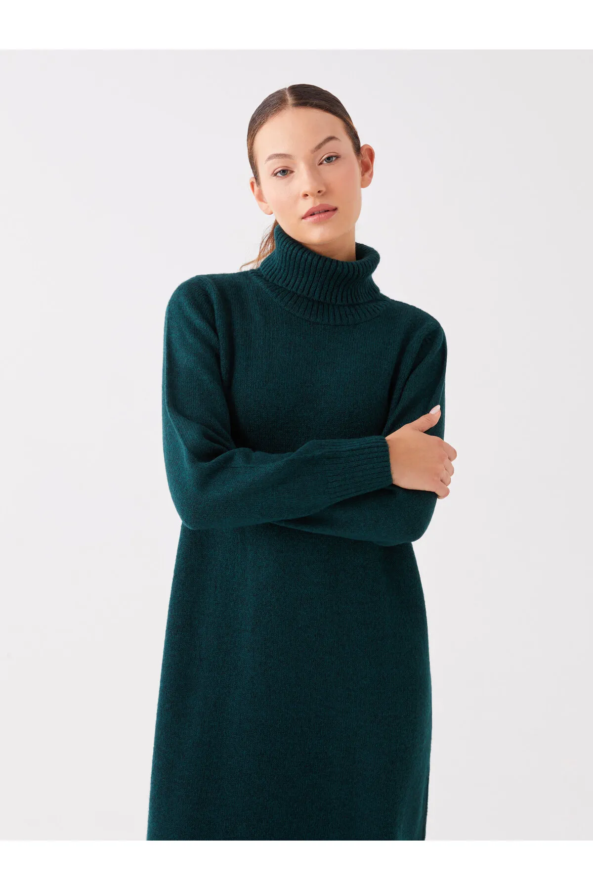 LC Waikiki  Rollkragenpullover, gerades Langarm-Strickkleid für Damen in Übergröße