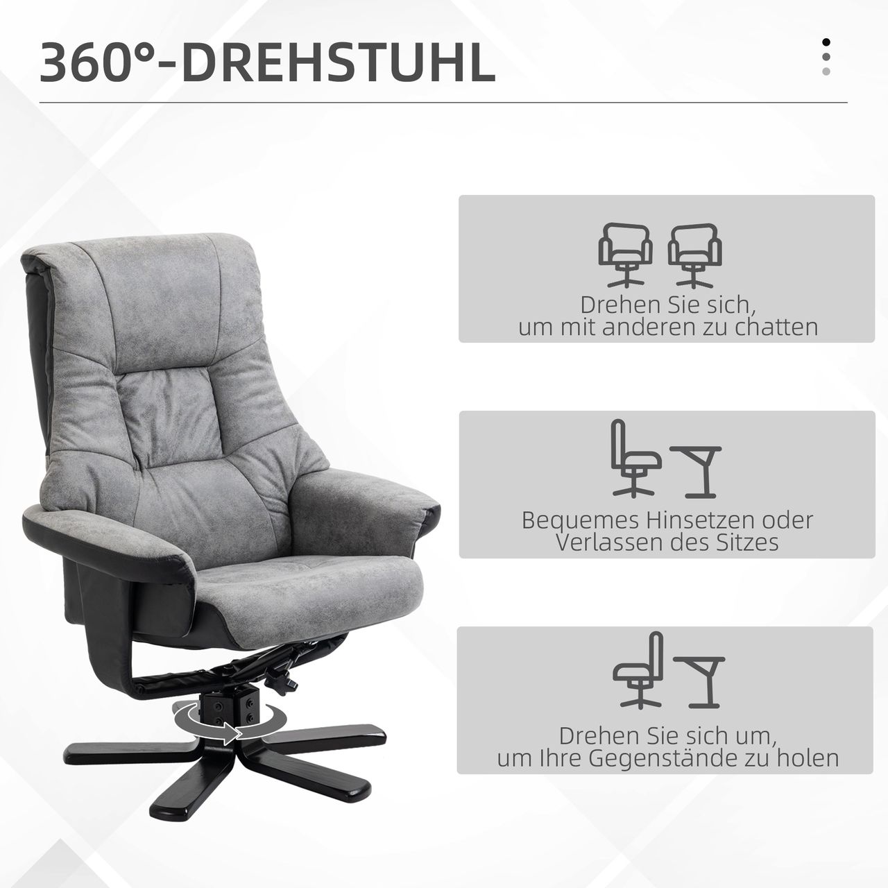 HOMCOM Relaxsessel mit Hocker, Fernsehsessel, Polstersessel mit Liegefunktion