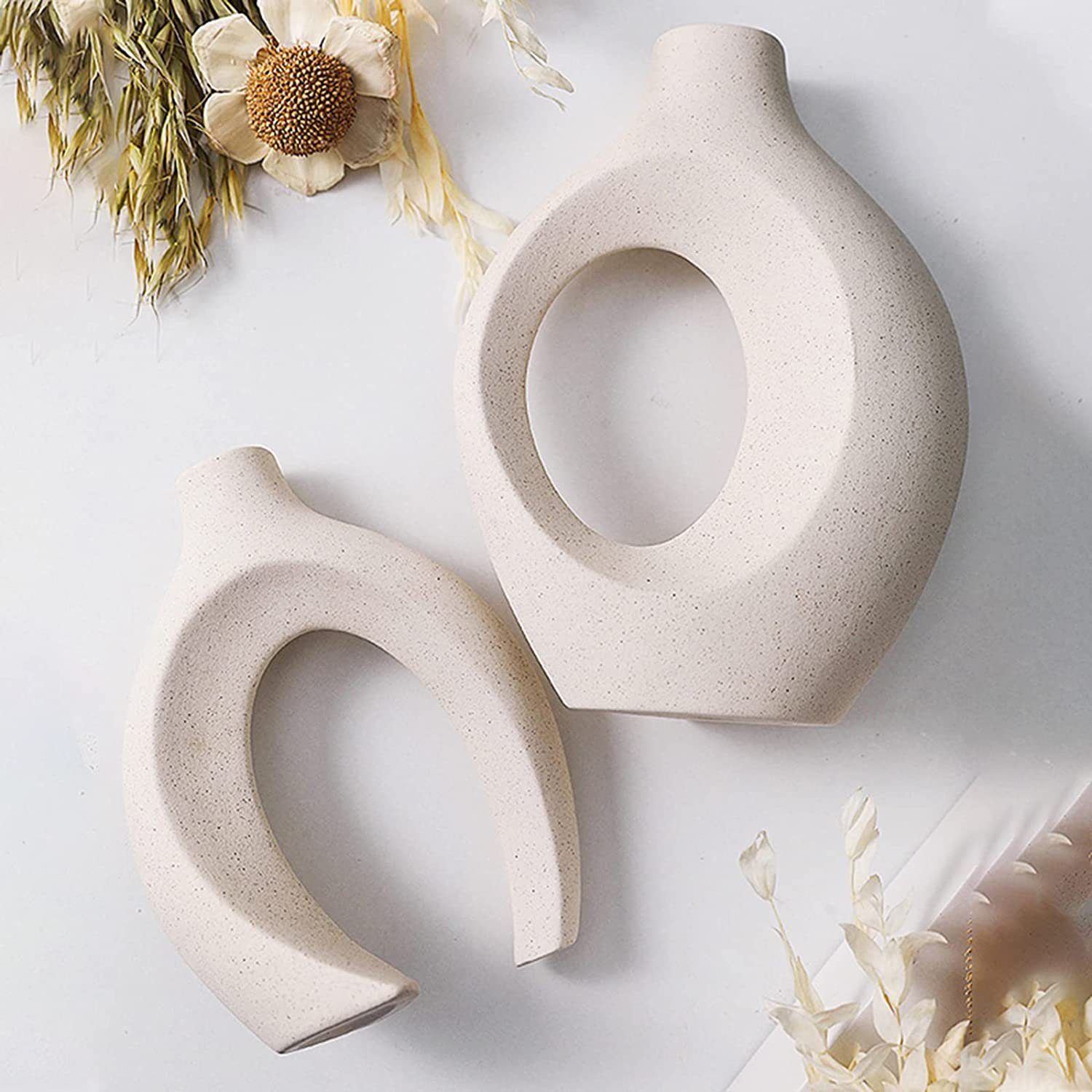 Vicbuy Dekovase 2er Keramik Vase, Pampasgras Vasen matt (Handgefertigte Getrocknete Blumenbehälter, Boho Blumenpflanzenbehälter, Kunsthandwerk Ornamente, Wohnkultur, für Haus), Büro, Geschenk für Hochzeit, Weihnachten