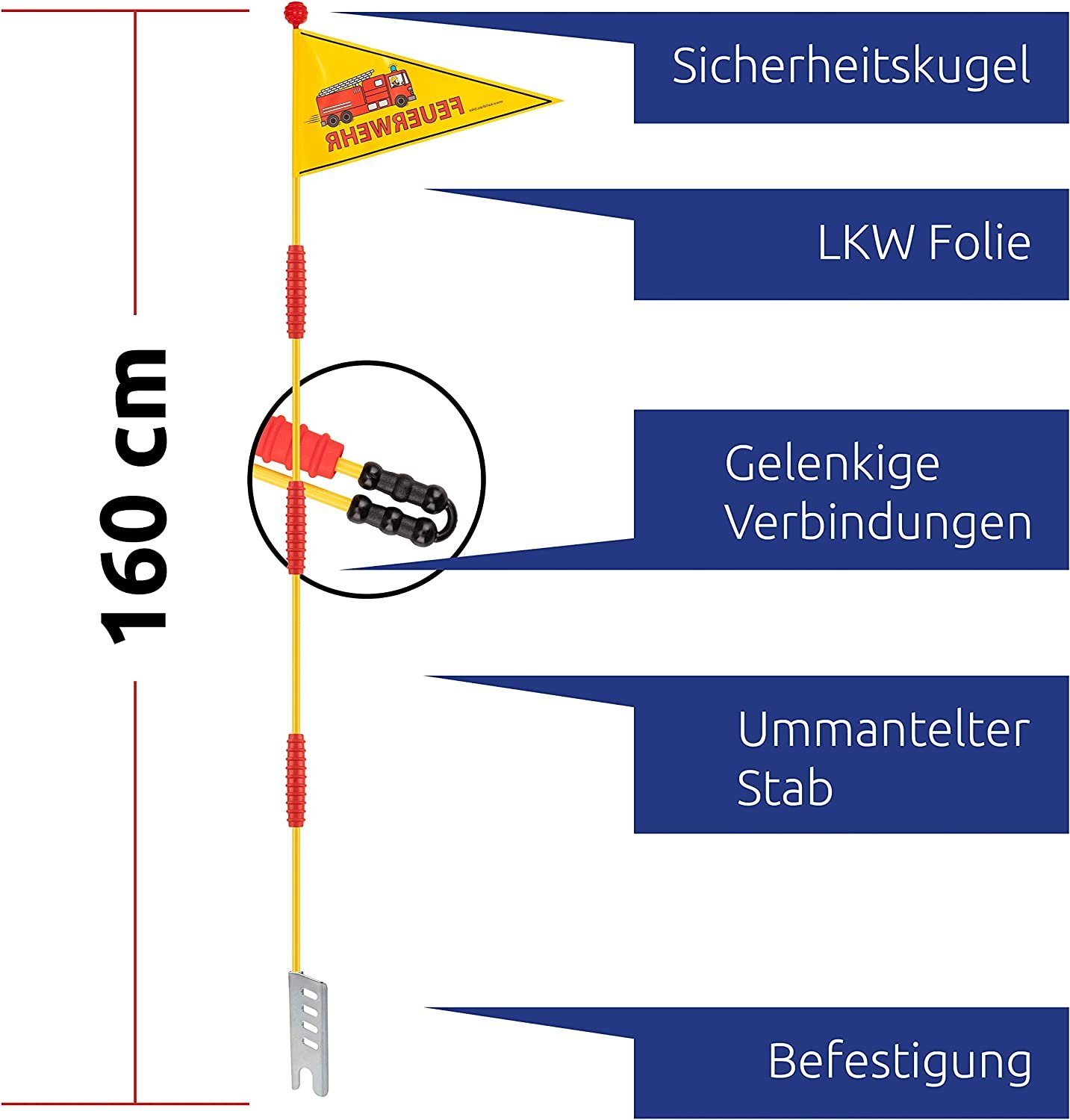 Karl Drais Fahrradkindersitz Fahrradwimpel für Kinder - Feuerwehr Design Wimpel, (1-tlg)