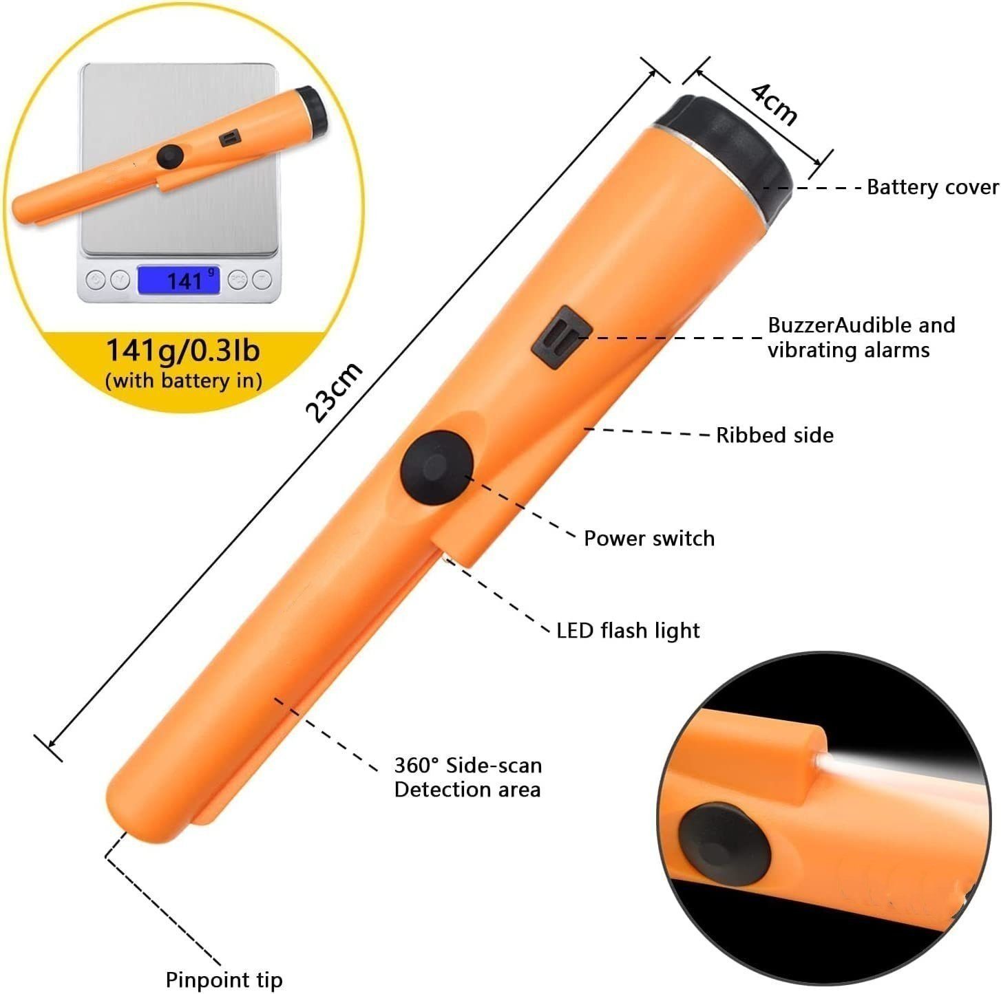 Suzakuin Metalldetektor Tragbarer Metalldetektor - Wasserdichter Pinpointer für Goldsuche