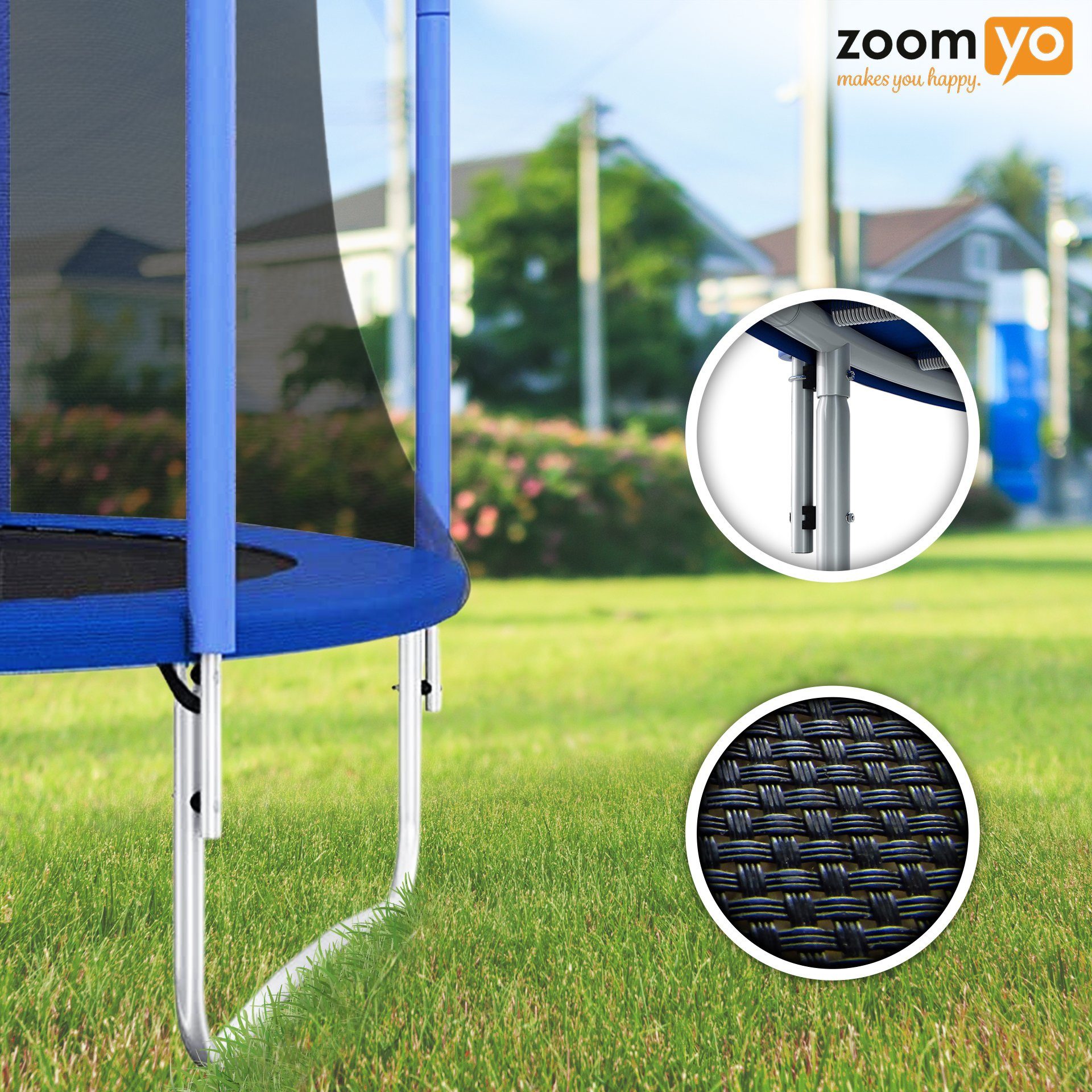 Zoomyo Gartentrampolin Gartentrampolin Basic, Kindertrampolin, TÜV/GS geprüft, UV-beständig, Ø 244,00 cm, inkl Sicherheitsnetz und Sprungtuch, Outdoor Trampolin für Kinder