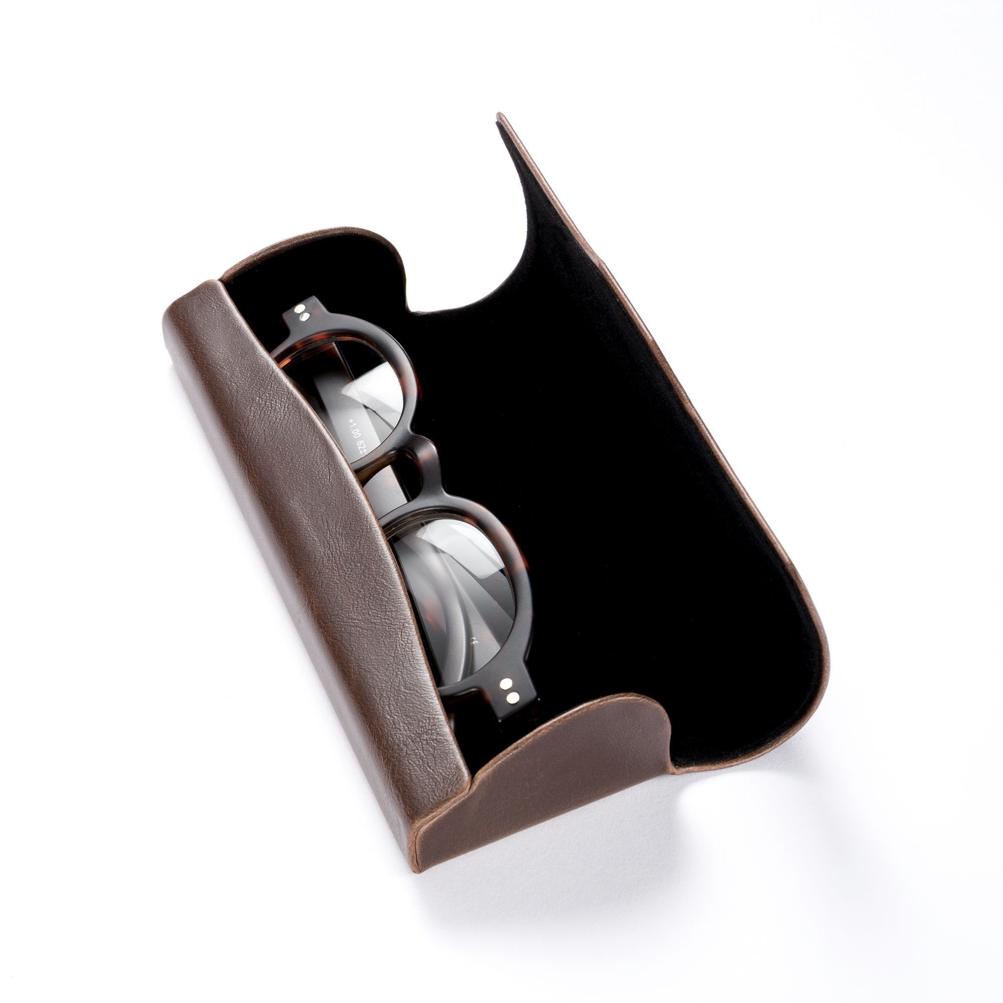 FEFI Brillenetui Klassisches Vintage Brillenetui in Leder-Optik mit Brillenprägung, Set aus 1 Etui + hochwertigem Mikrofasertuch