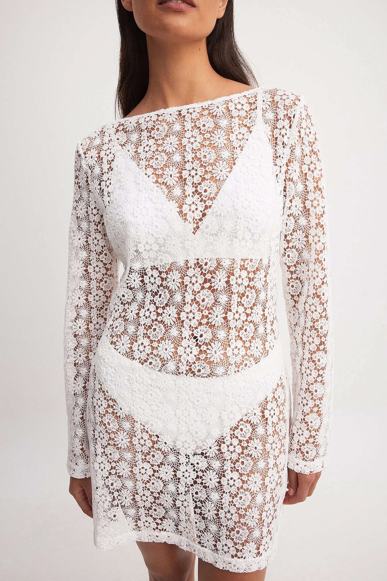 Crochet Wide Sleeve Mini Dress