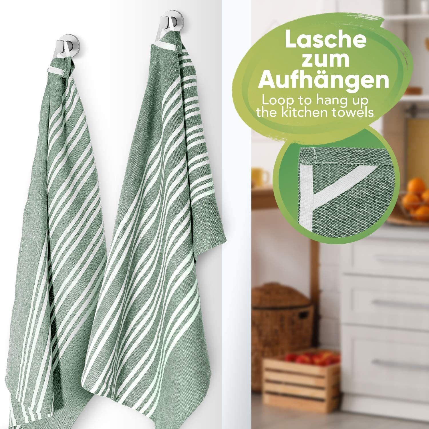 Loco Bird Geschirrtuch aus 100% Baumwolle, (Hochwertiges 4er Handtuch Set für die Küche, 45x75 cm gestreift), Geschirrhandtücher zum Abtrocknen