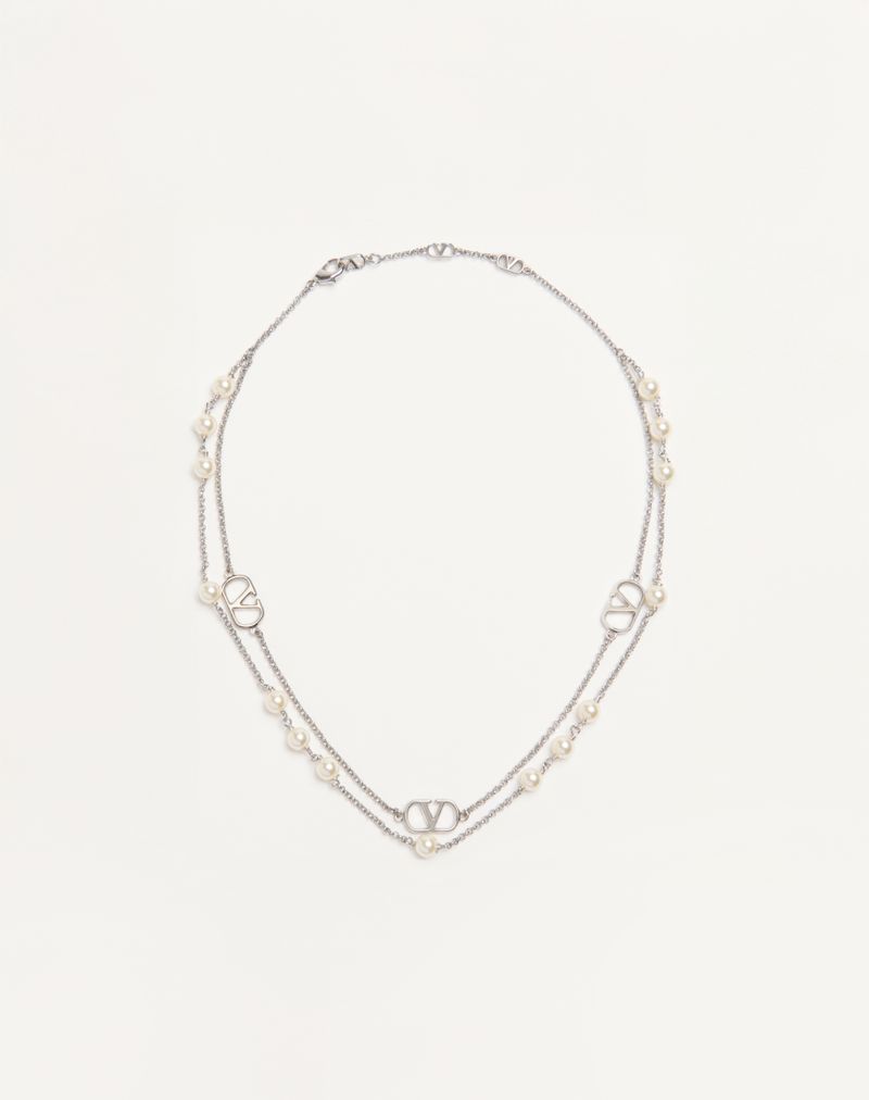 VLogo-signaturhalskæde i metal og Swarovski®-perler