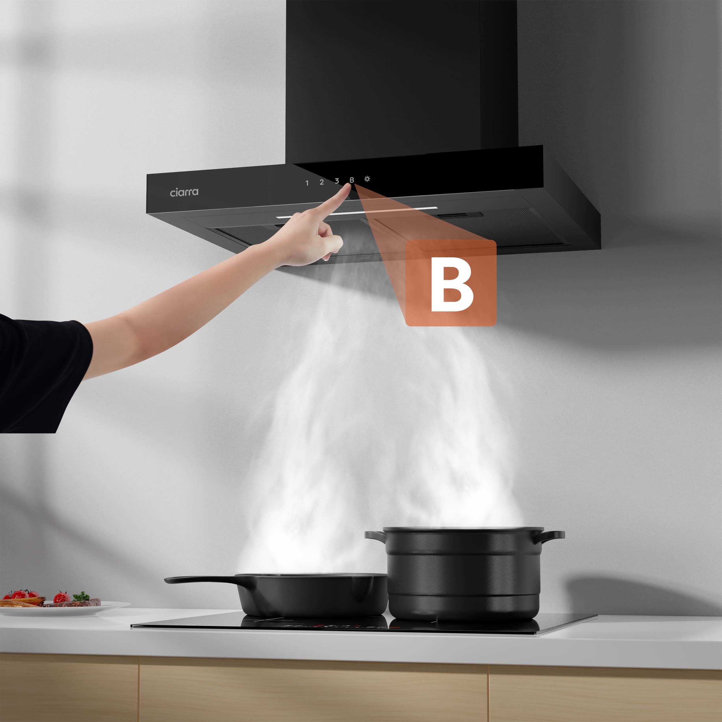 CIARRA Wandhaube CBCB6102, A+++ Dunstabzugshaube 60cm 650m³/h WIFI +APP & Touch Control Boost